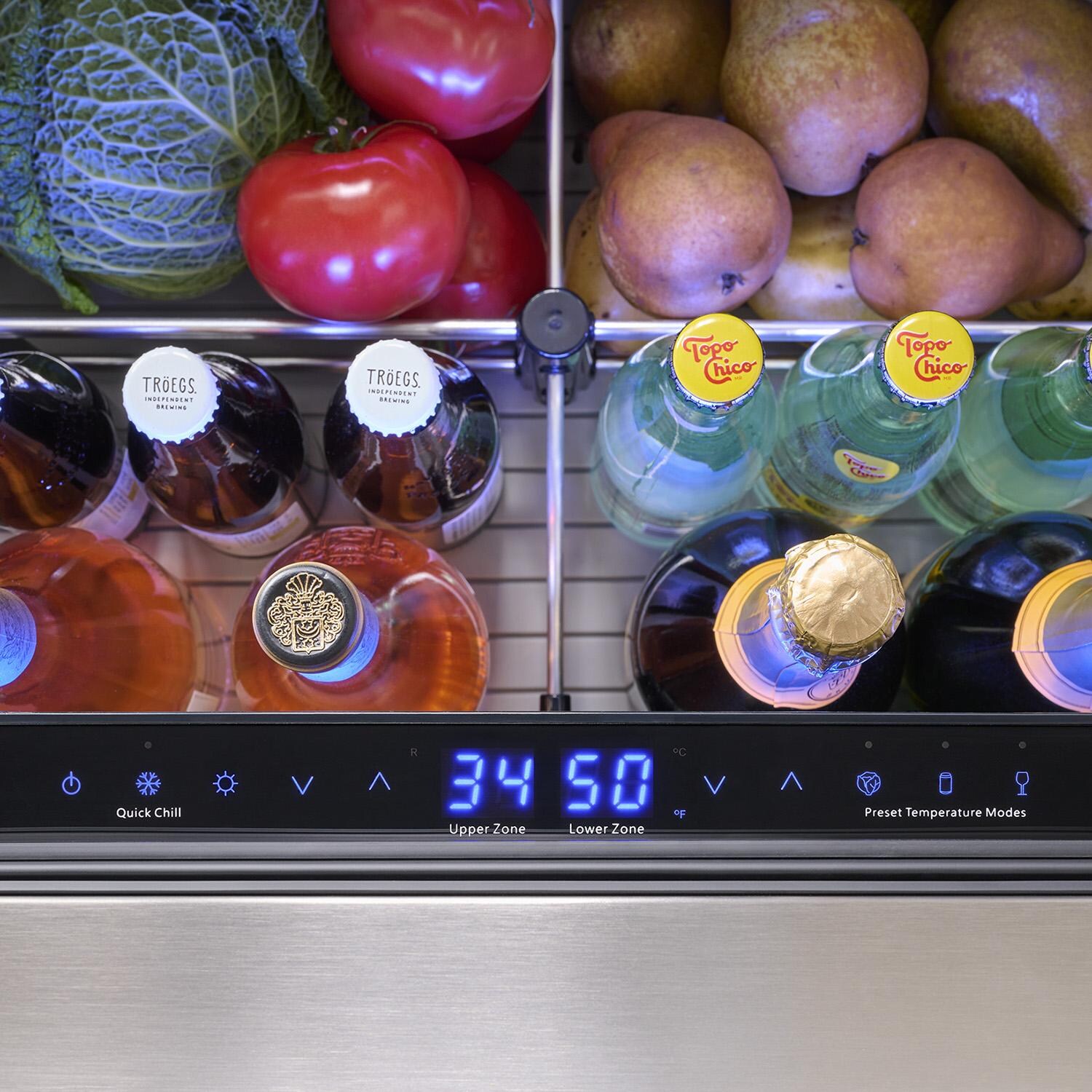Zephyr PRRD24C2AS-OD Presrv 24-in 5.1 Cu. Ft. Dual Zone Outdoor Refrigerator Drawers - Blue Controls - Detail thumbnail