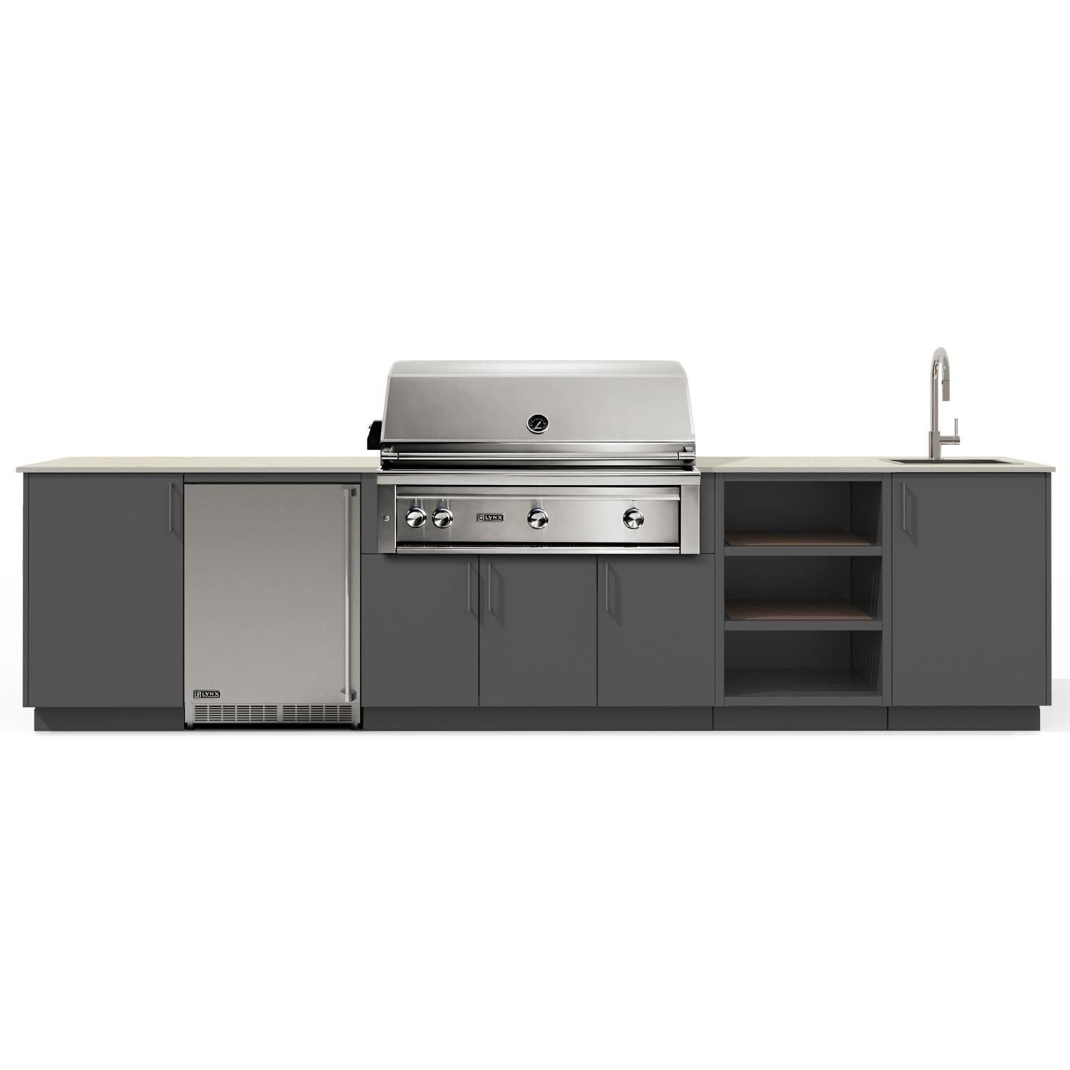 Urban Bonfire Breeze 42 Outdoor Kitchen w/ Lynx Propane Grill, Sink, Refrigerator, Danae Dekton Countertop & Anthracite Finish - B-Breeze-42-Lynx-Danae-Anthracite