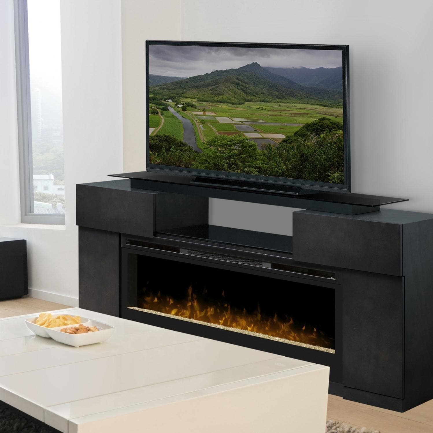 Dimplex Concord 73Inch Electric Fireplace Media Console Glass Embers