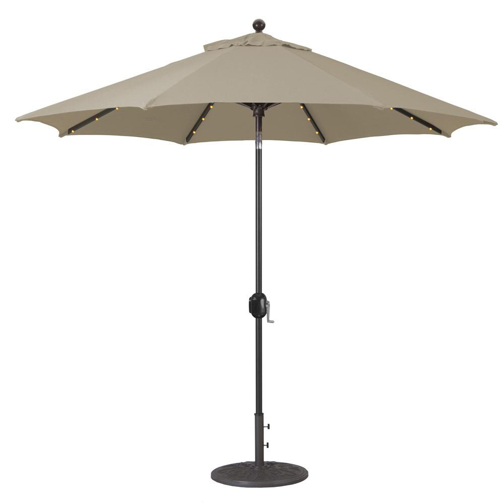 Galtech 9 Ft. Lighted Octagonal Aluminum Patio Market Umbrella W/ Crank Lift And Auto Tilt - Antique Bronze Frame W/ Sunbrella Canvas Camel Canopy image