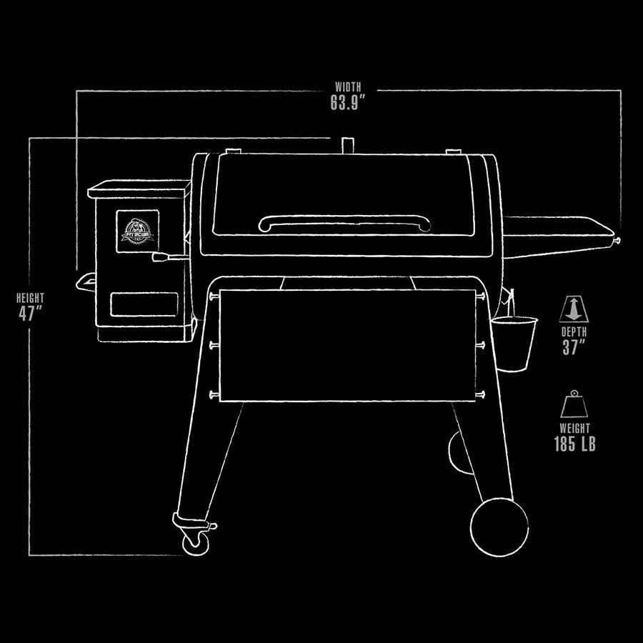 Pit Boss PBPEL115010528 Navigator 1150 Wood Pellet Grill W/ Cover & Folding Front Shelf - Exterior Dimensions thumbnail