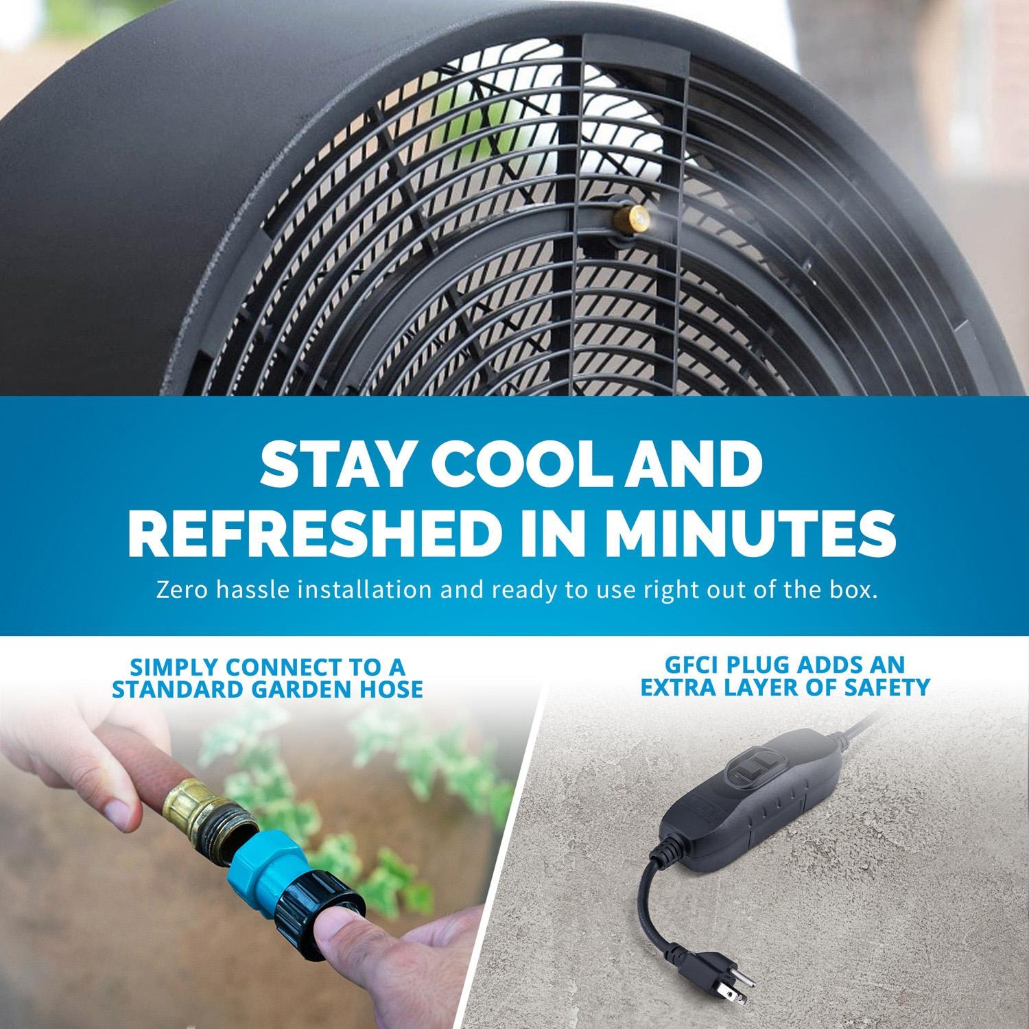 NewAir FMF2K5BK00 18-in Misting & Oscillating Pedestal Fan for Indoor & Outdoor w/ Adjustable Height & Head Tilt - 1600 CFM - Connections - Detail thumbnail