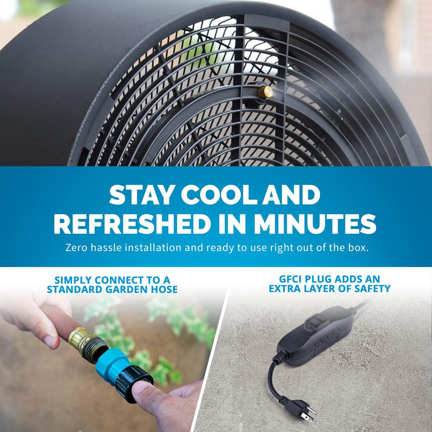 NewAir FMF2K5BK00 18-in Misting & Oscillating Pedestal Fan for Indoor & Outdoor w/ Adjustable Height & Head Tilt - 1600 CFM - Connections - Detail thumbnail