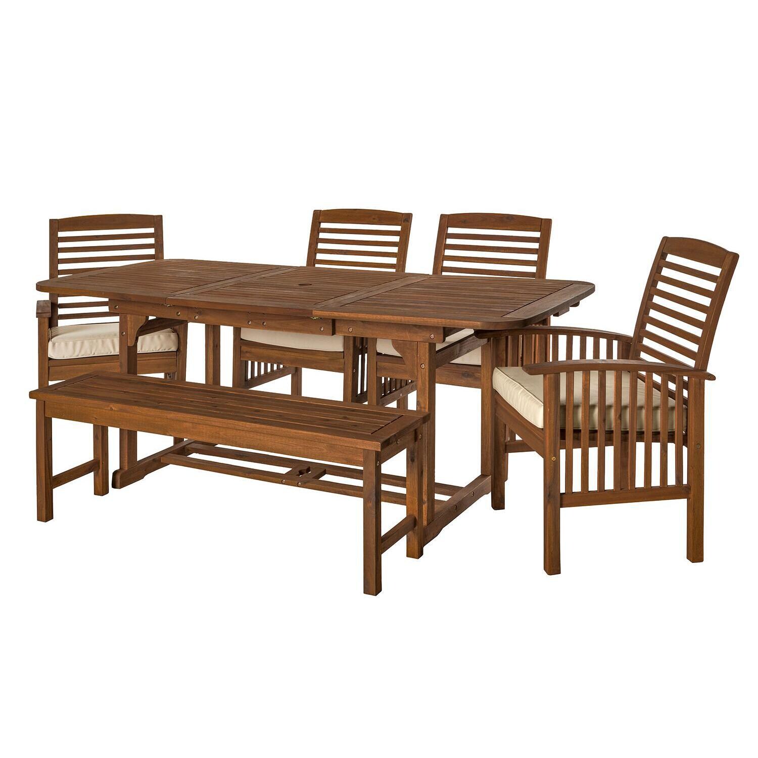 Ultimate Patio Horizon Way 6 Piece Dark Brown Acacia Patio Dining Set - Angled thumbnail