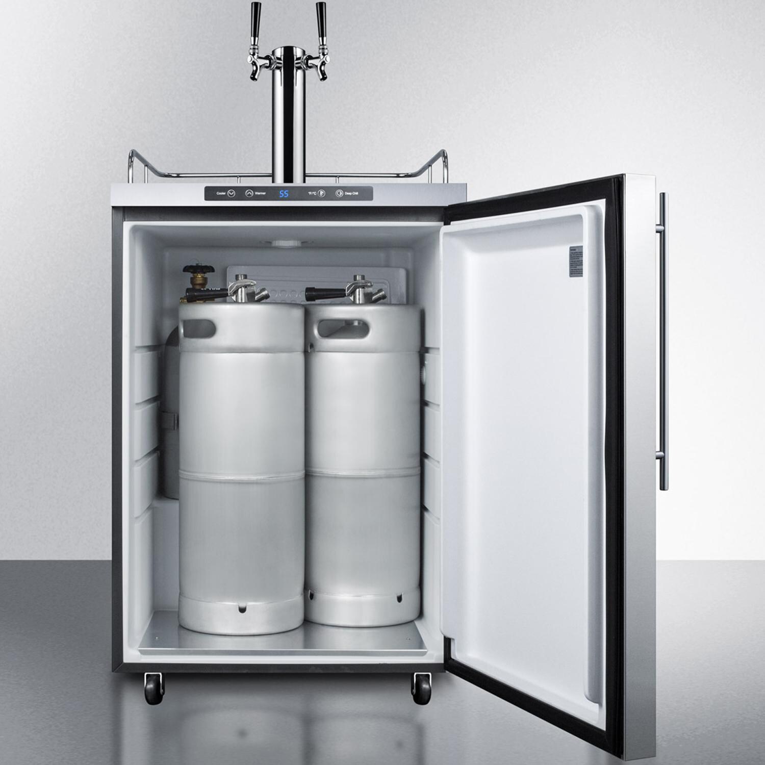 Summit Commercial SBC635MOS7HVTWIN 24-Inch 5.6 Cu. Ft. Outdoor Rated Double Tap Beer Dispenser / Kegerator - Professional Handle - Shown With Keg (not included) thumbnail