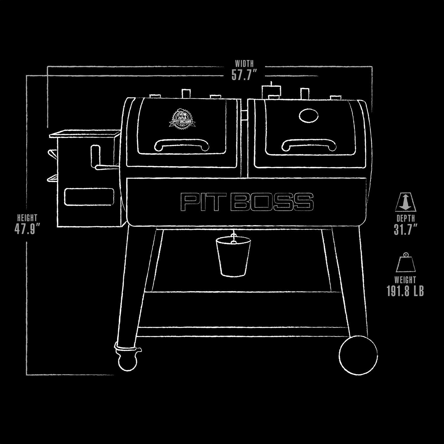 Pit Boss 11013 Charcoal/Pellet Combo Grill - Dimensions - Dimensional