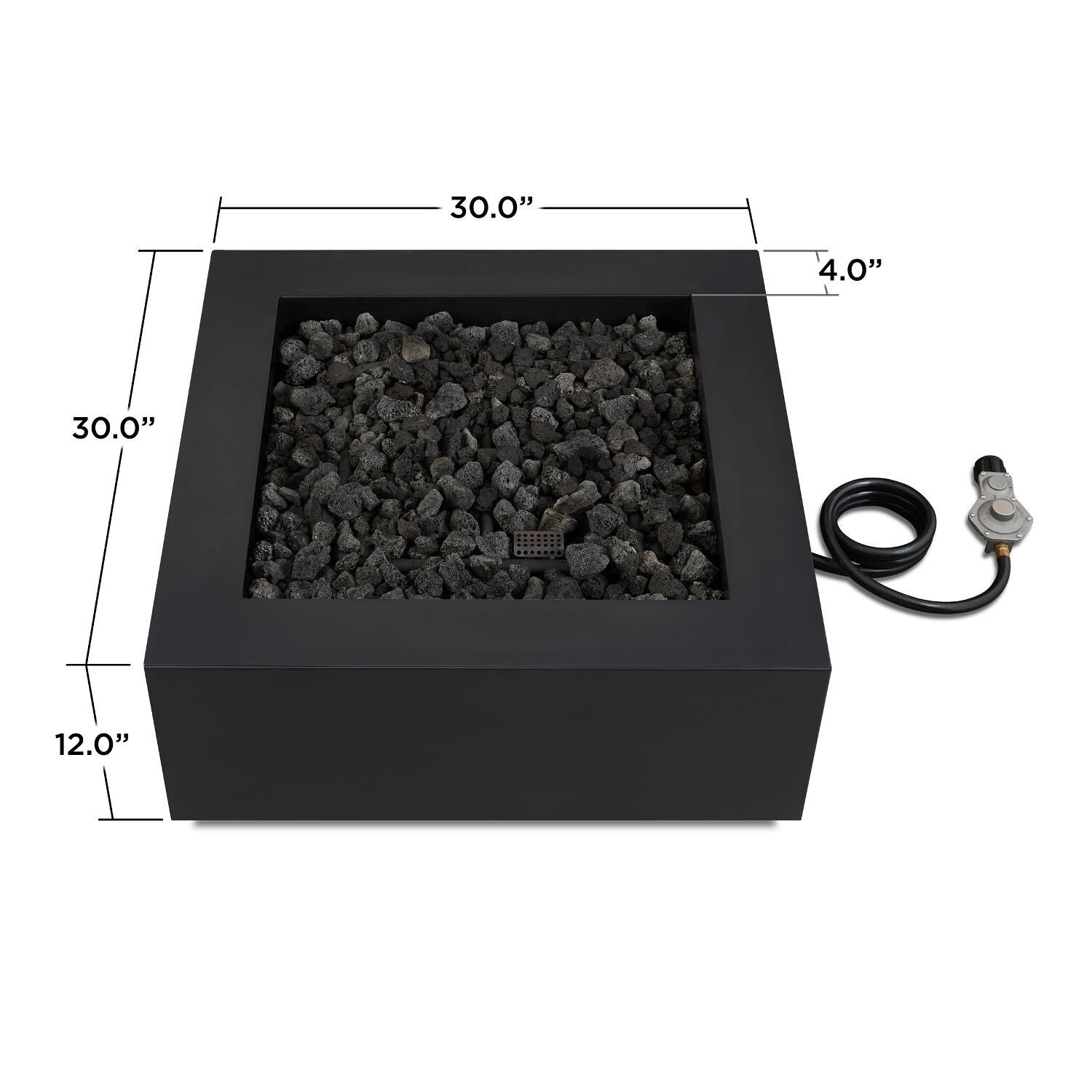 Real Flame Byron 30-Inch Square Propane Fire Pit - Raven Black - Dimensions thumbnail