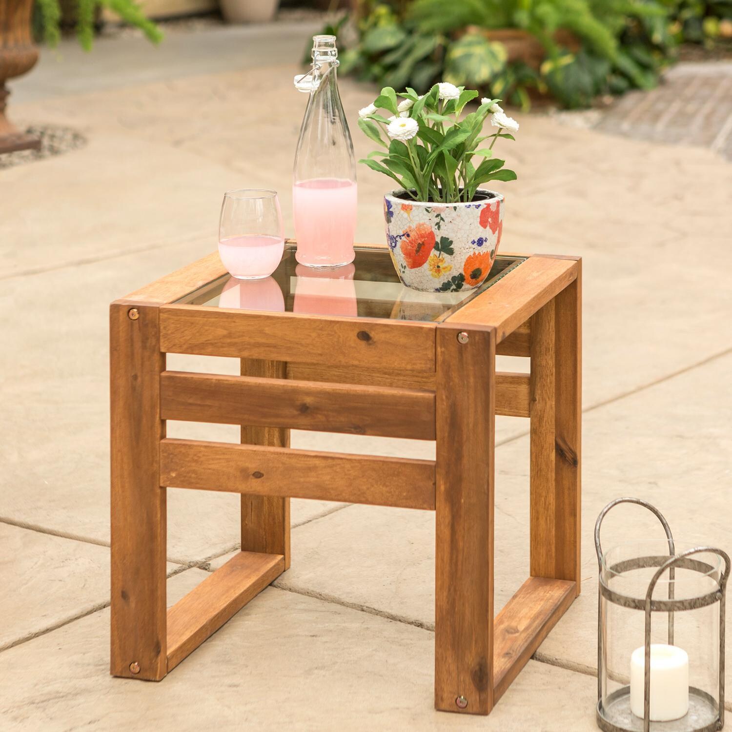 Ultimate Patio Window Bay 20 X 18 Inch Rectangular Acacia Patio End Table - Angled View thumbnail