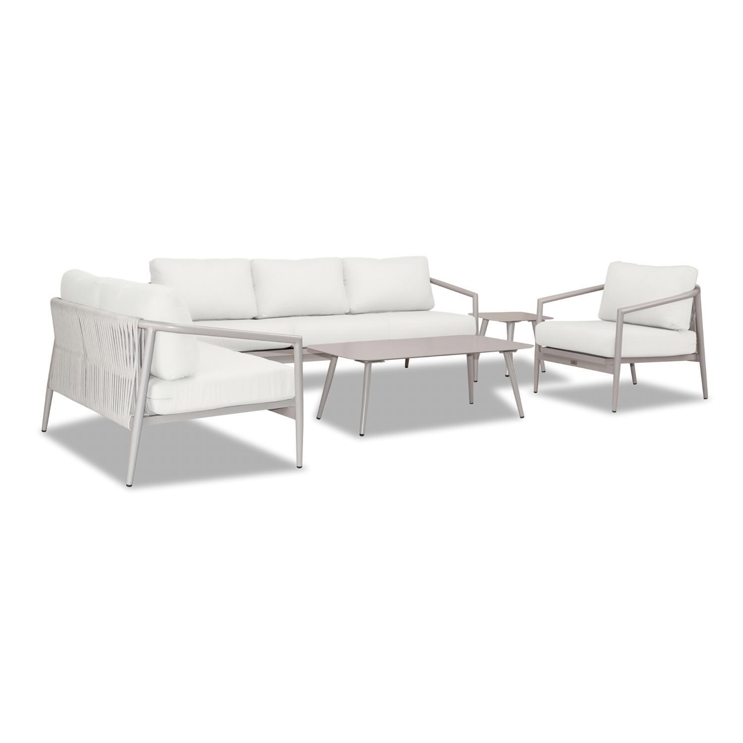 Lakeview Midnight Cove 5 Pc Aluminum Sofa Seating Set in Urban Stone/Canvas Natural - Angled - White Background thumbnail