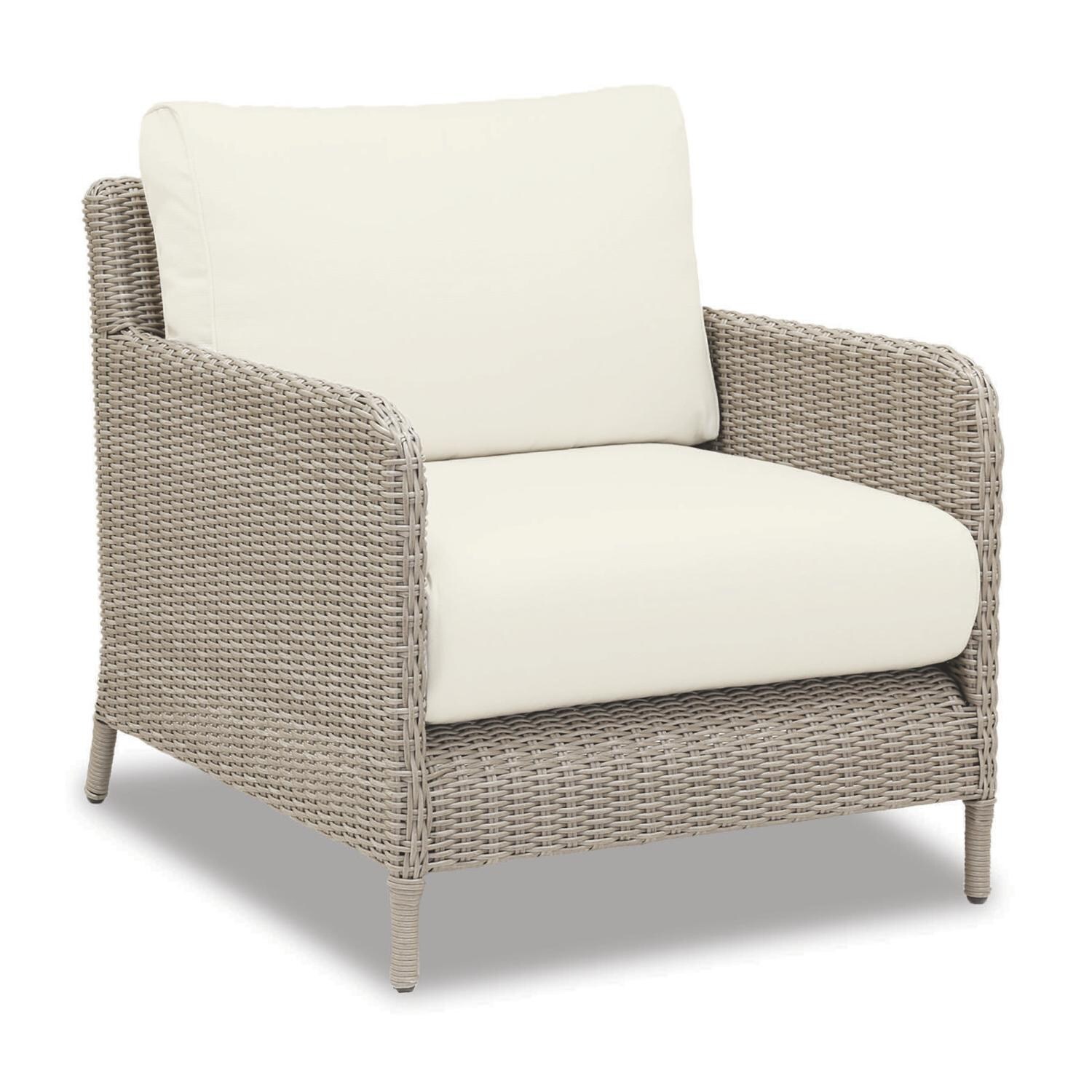 Sunset West - Manhattan 3 Piece Resin Wicker Patio Conversation Set W/ End Table, Ottoman, & Sunbrella Linen Canvas Cushions - Manhattan Patio Club Chair thumbnail