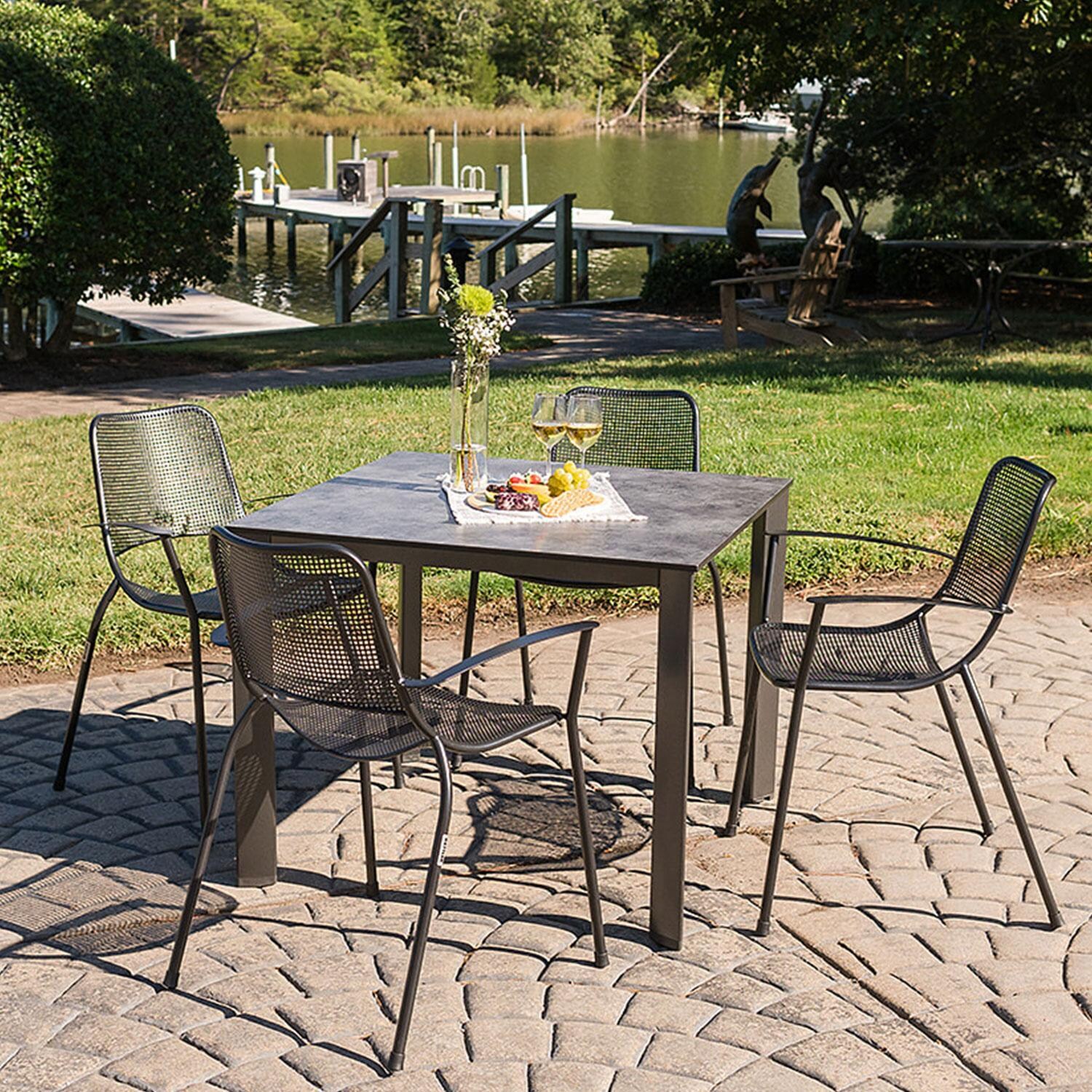 Metro 5 Pc Steel Dining Set By KETTLER - Side View - Lifestyle thumbnail