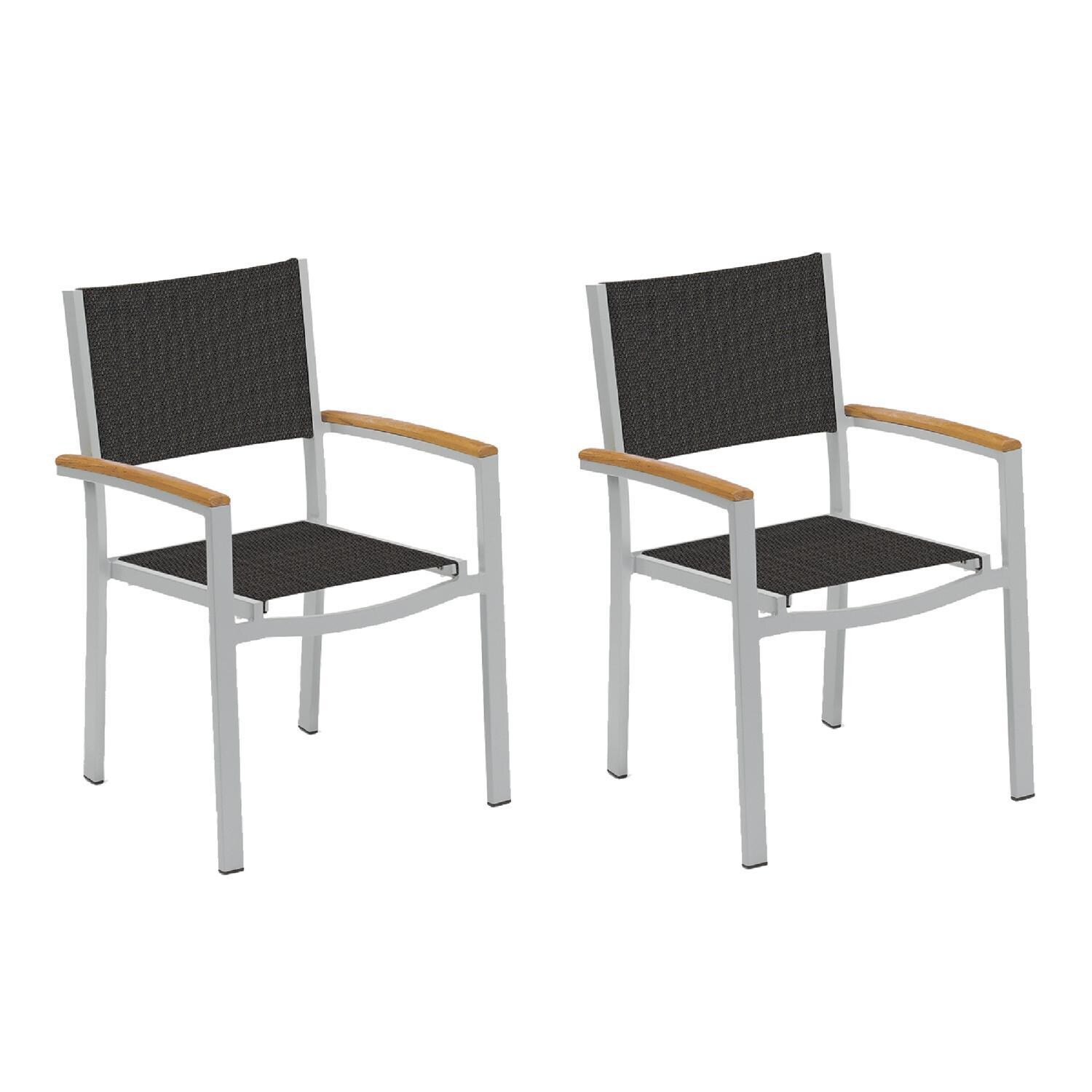 Travira 2 Pc Composite Sling & Aluminum Dining Chair W/ Natural Tekwood Arm Caps in Flint/Ninja By Oxford Garden