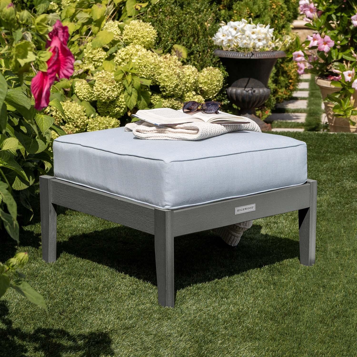 Blushing Bay Recycled Plastic Ottoman in Bliss Dew/Coastal Teak by Lakeview Outdoor Designs