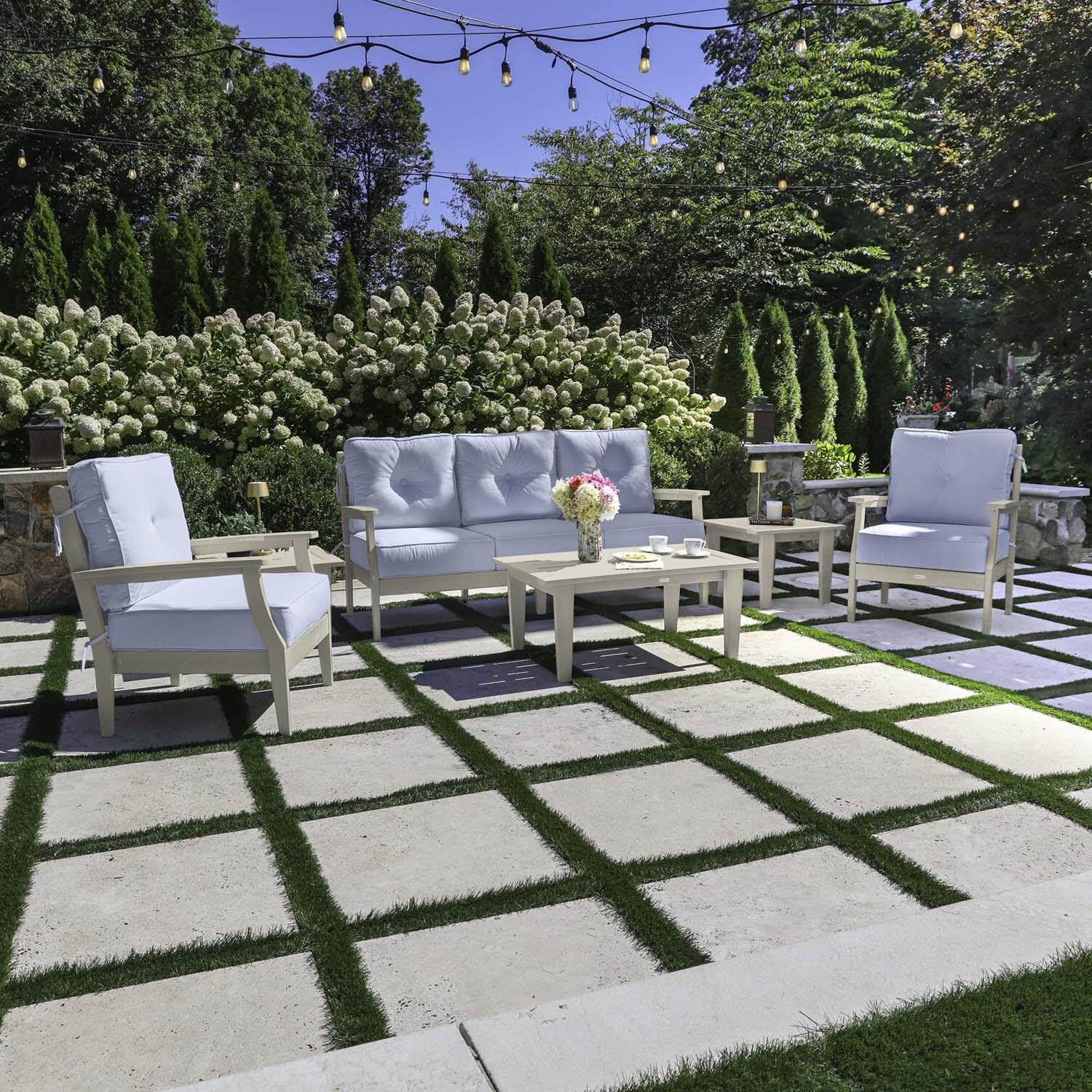 Blushing Bay 6 Pc Recycled Plastic Seating Set w/ Sofa in Bliss Dew/Whitewash by Lakeview Outdoor Designs - Lifestyle thumbnail