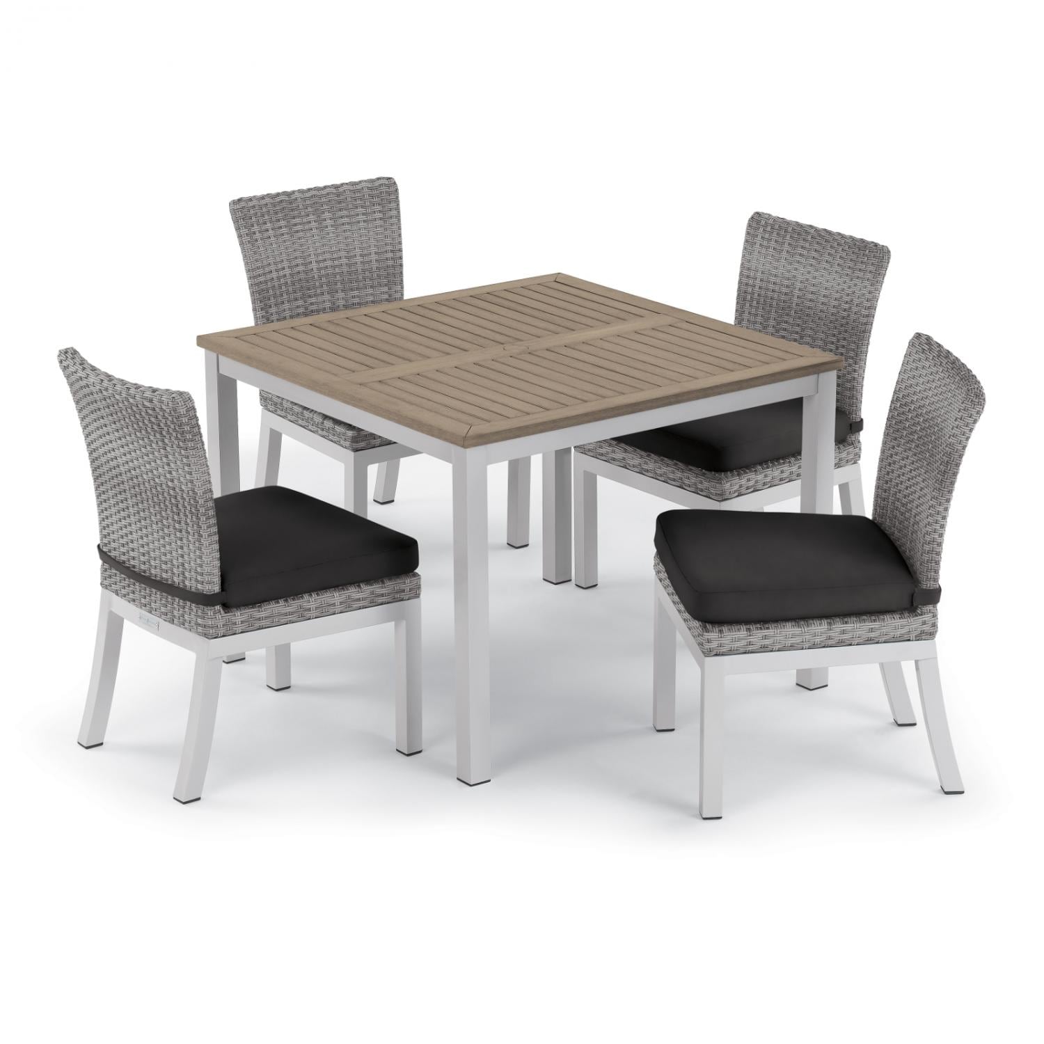 Argento 5 Pc Wicker Patio Dining Set w/ 39-in Square Tekwood Vintage Table, Side Chairs & Jet Black Cushions By Oxford Garden