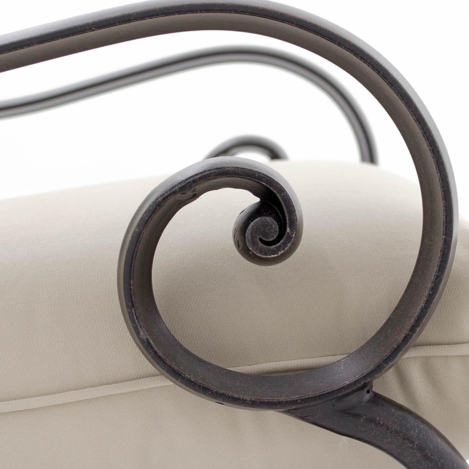 Elysian Aluminum Patio Bar Stool W/ Sunbrella Canvas Antique Beige Cushion - Cushion Arm Detail thumbnail