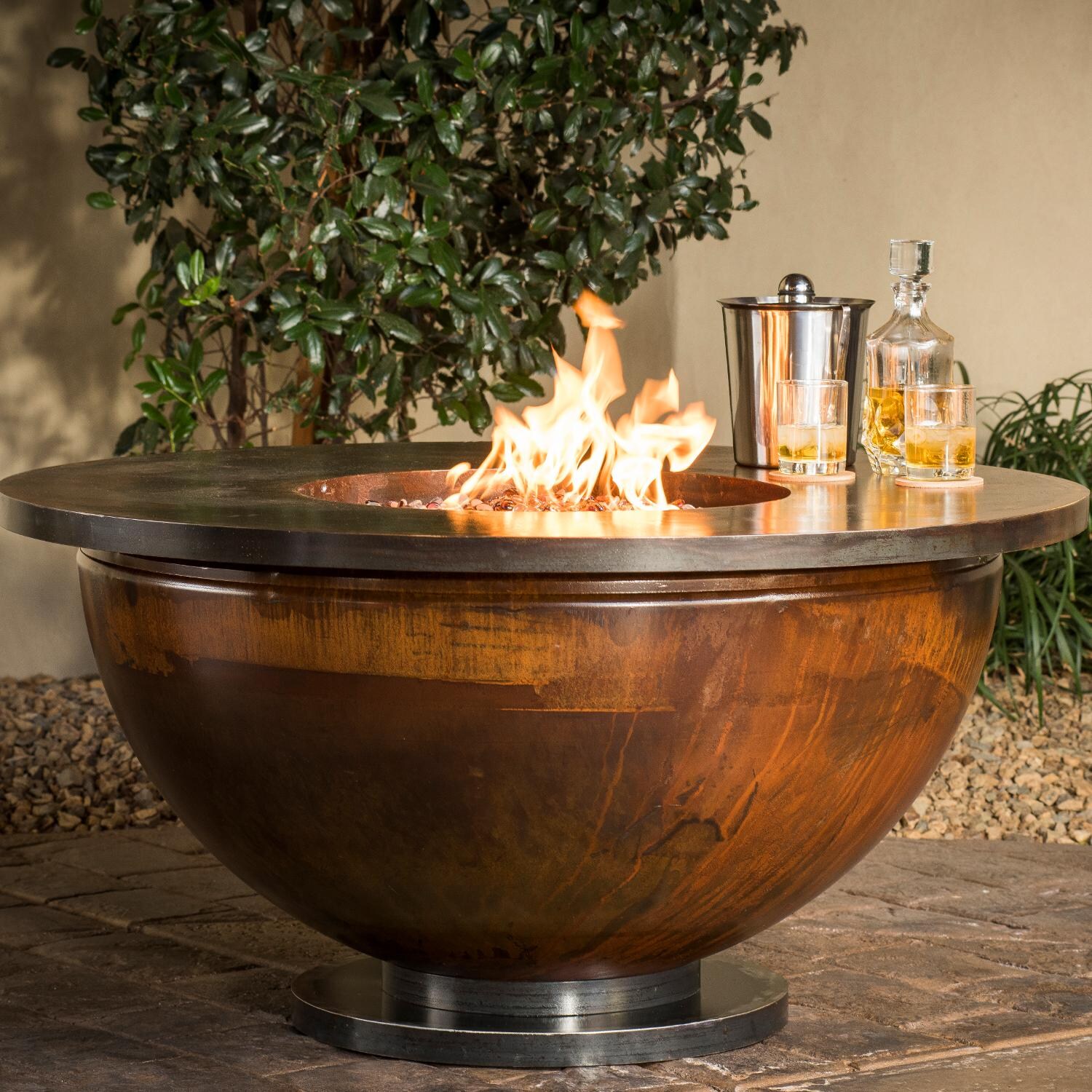 CC Products Patina Bowl 48Inch Round Natural Gas Fire Table Rust