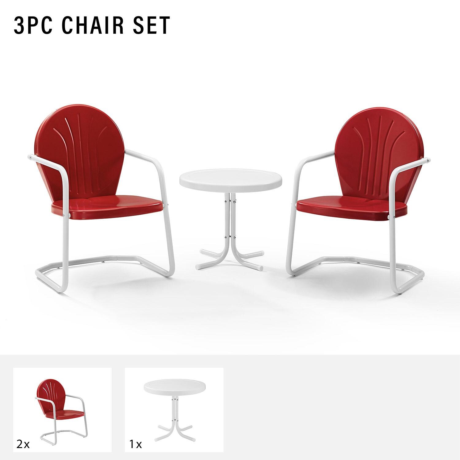 Ultimate Patio UP-32237RE 3Pc Retro Outdoor Chair Set in Red Gloss - Included in Set (Two Chairs and Table) - Diagram thumbnail