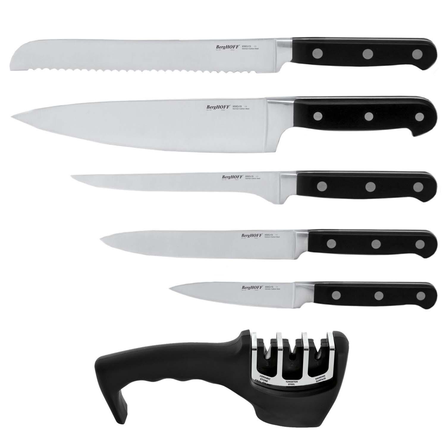 BergHOFF Essentials Contempo 6 Pc Stainless Steel Knife Set w/ Sharpener