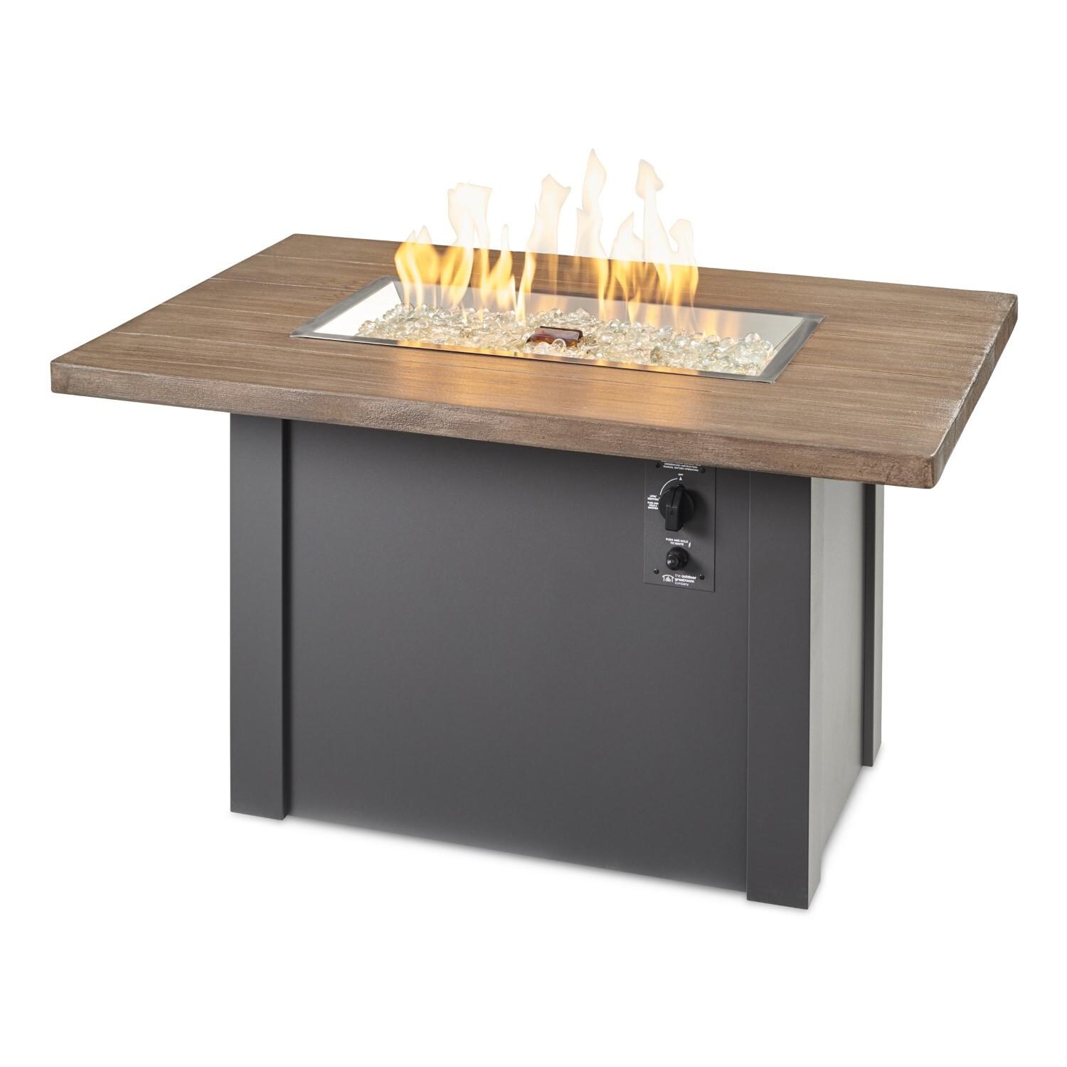 Havenwood 44 Inch Fire Pit Table W/ Driftwood Top & Grey Base - Flames - White Background thumbnail