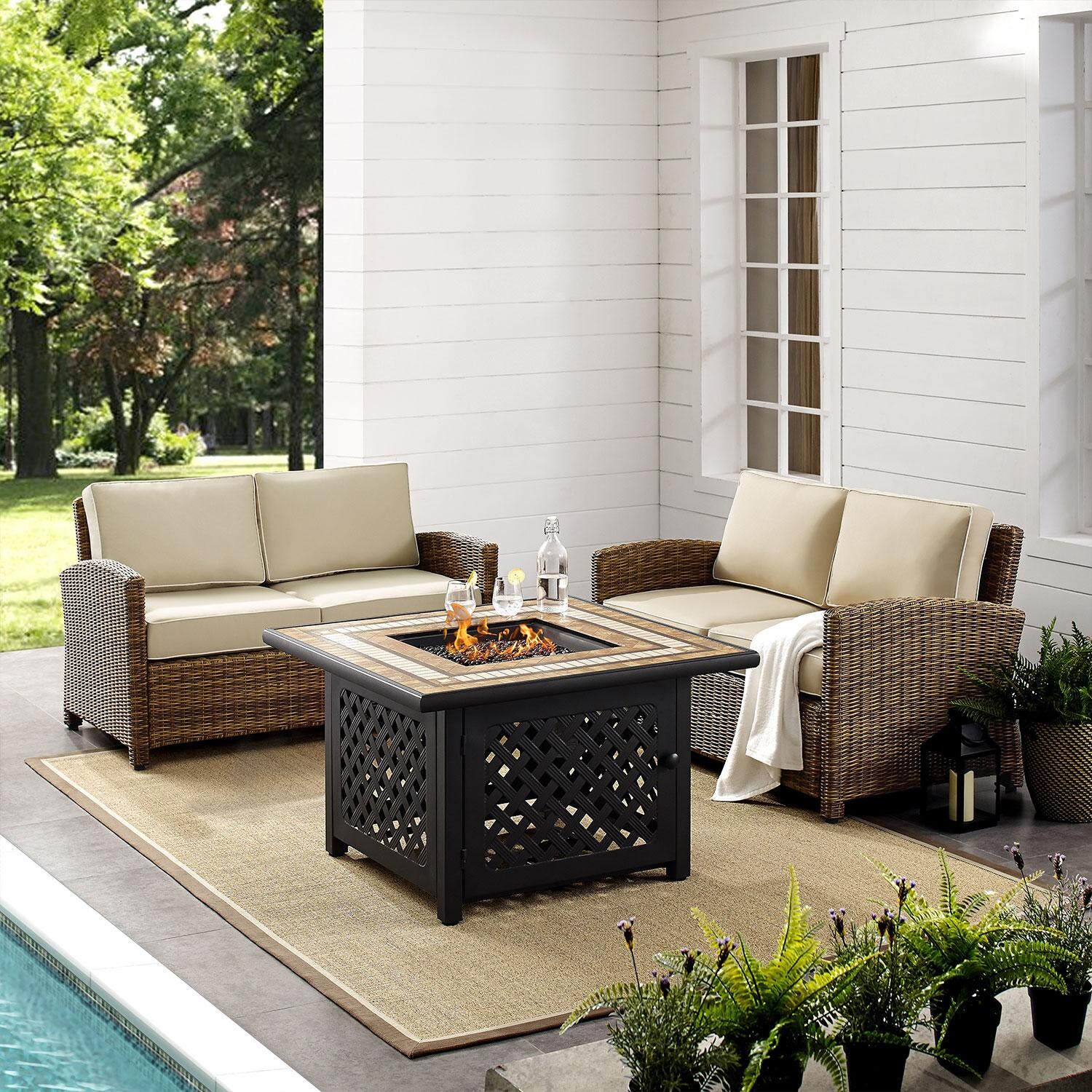 Ultimate Patio UP-92397-SA 3Pc Wicker Outdoor Loveseat Set in Sand - By The Pool - Lifestyle thumbnail