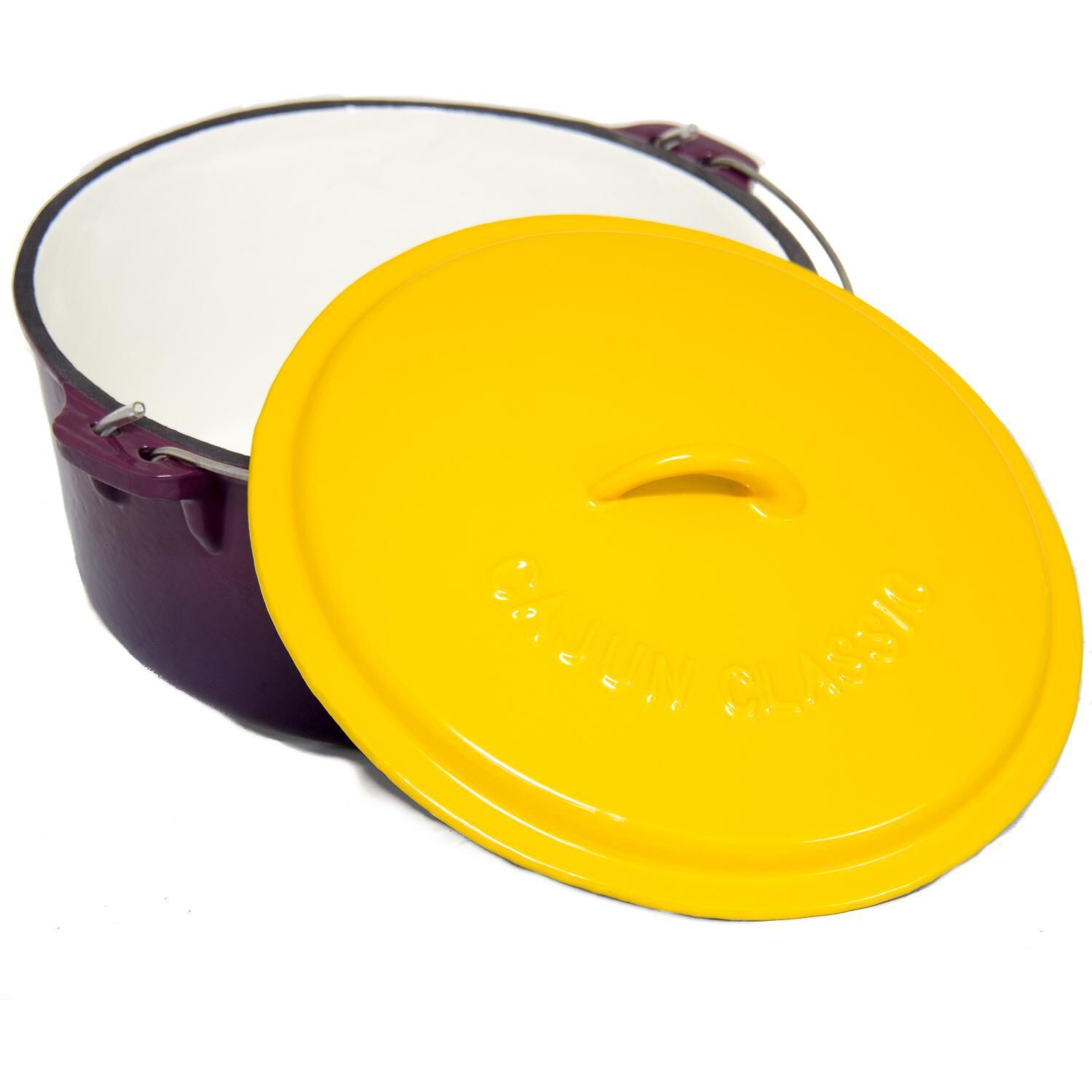 Cajun Cookware Enamel Cast Iron Dutch Oven - Purple & Gold - Shown With Lid thumbnail