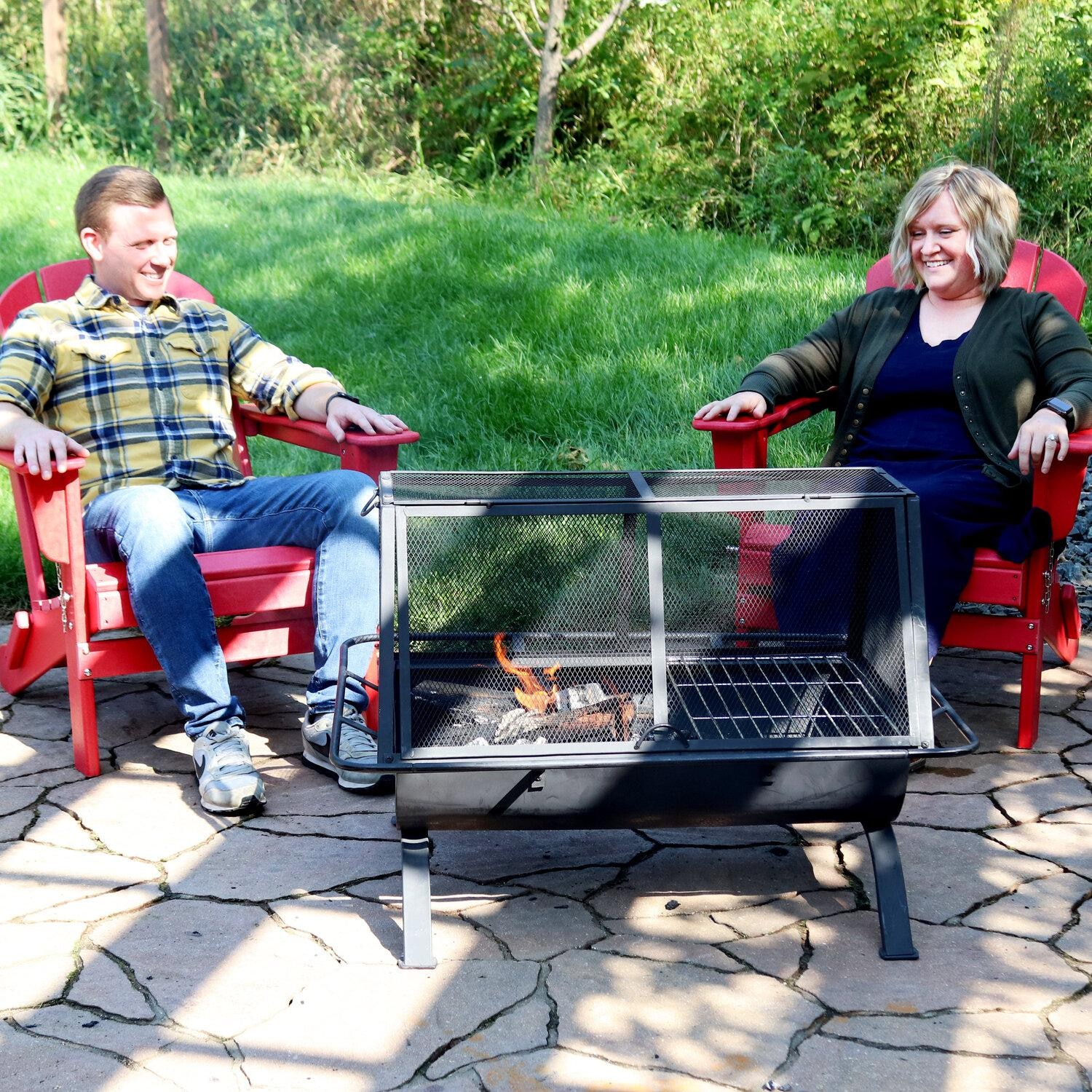 Ultimate Patio NB-NW201 36 Inch Rectangular Steel Wood-Burning Fire Pit in Black - Relaxing Patio Seating - Lifestyle thumbnail