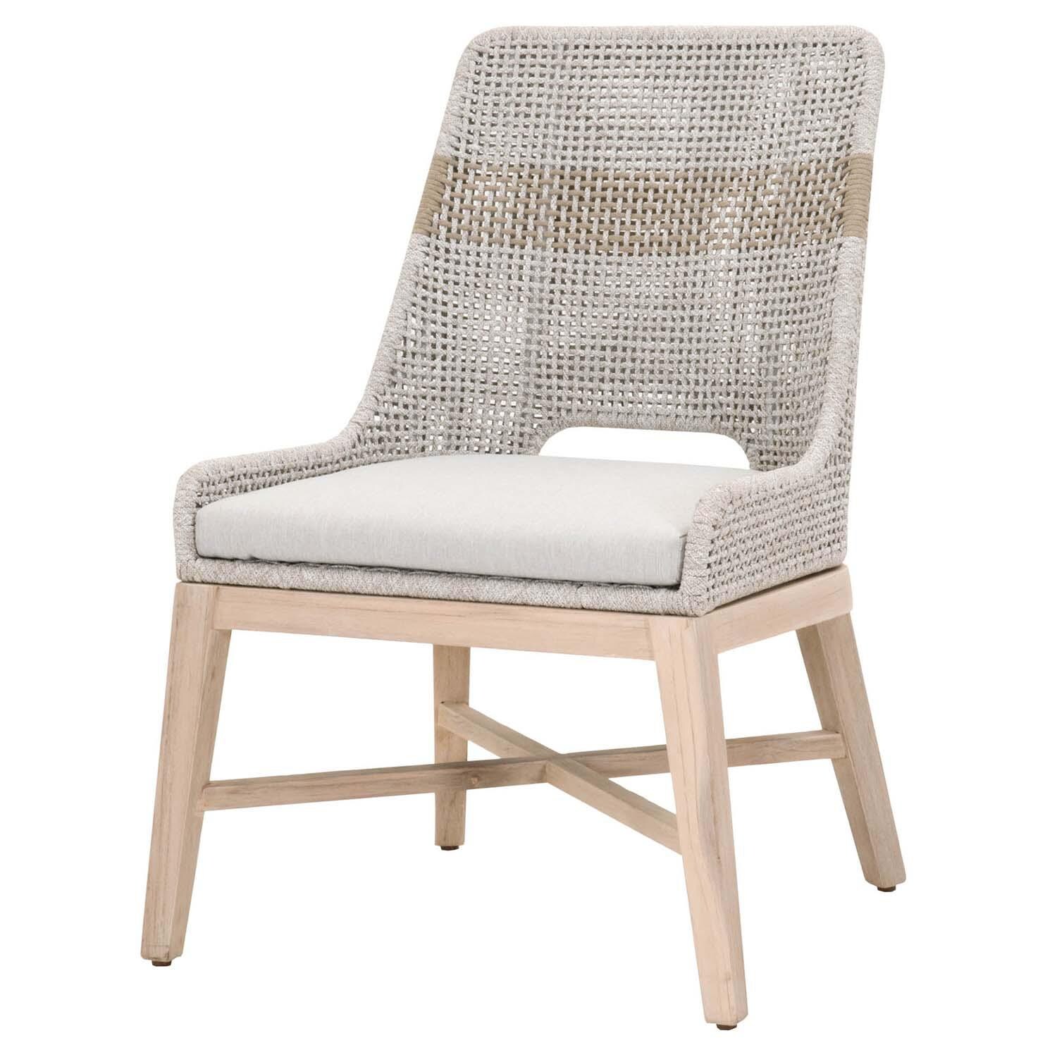 Cocoa Way Woven Rope Dining Chair in Taupe & White - Set of 2 - By Lakeview - Angled View thumbnail