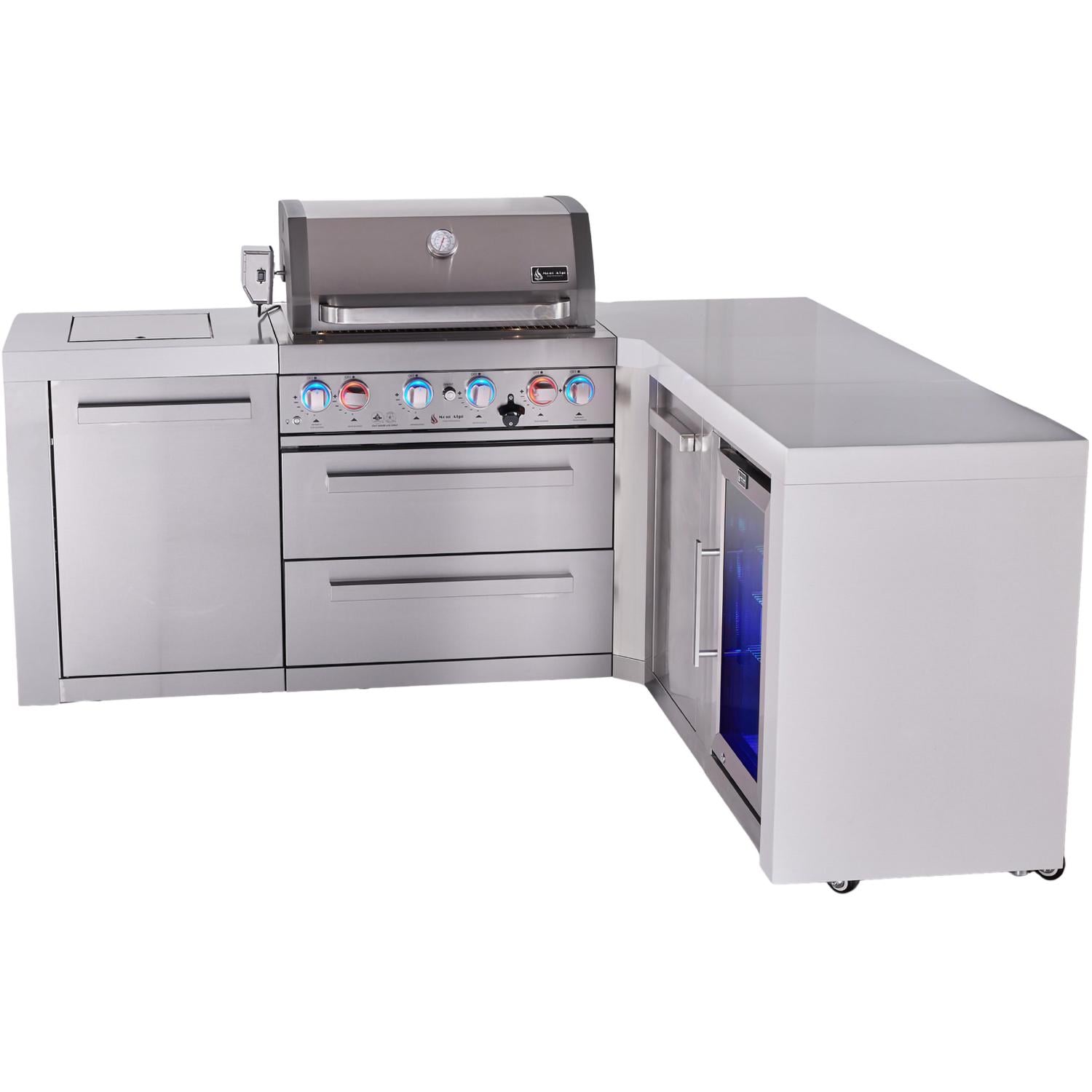 Mont Alpi Deluxe Series 7 Ft L-Shaped Natural Gas Outdoor Kitchen Island w/ 32-in Grill, Side Burner, Fridge & Extra Door (Ships Propane w/ Conversion Kit) - Island - White Background thumbnail