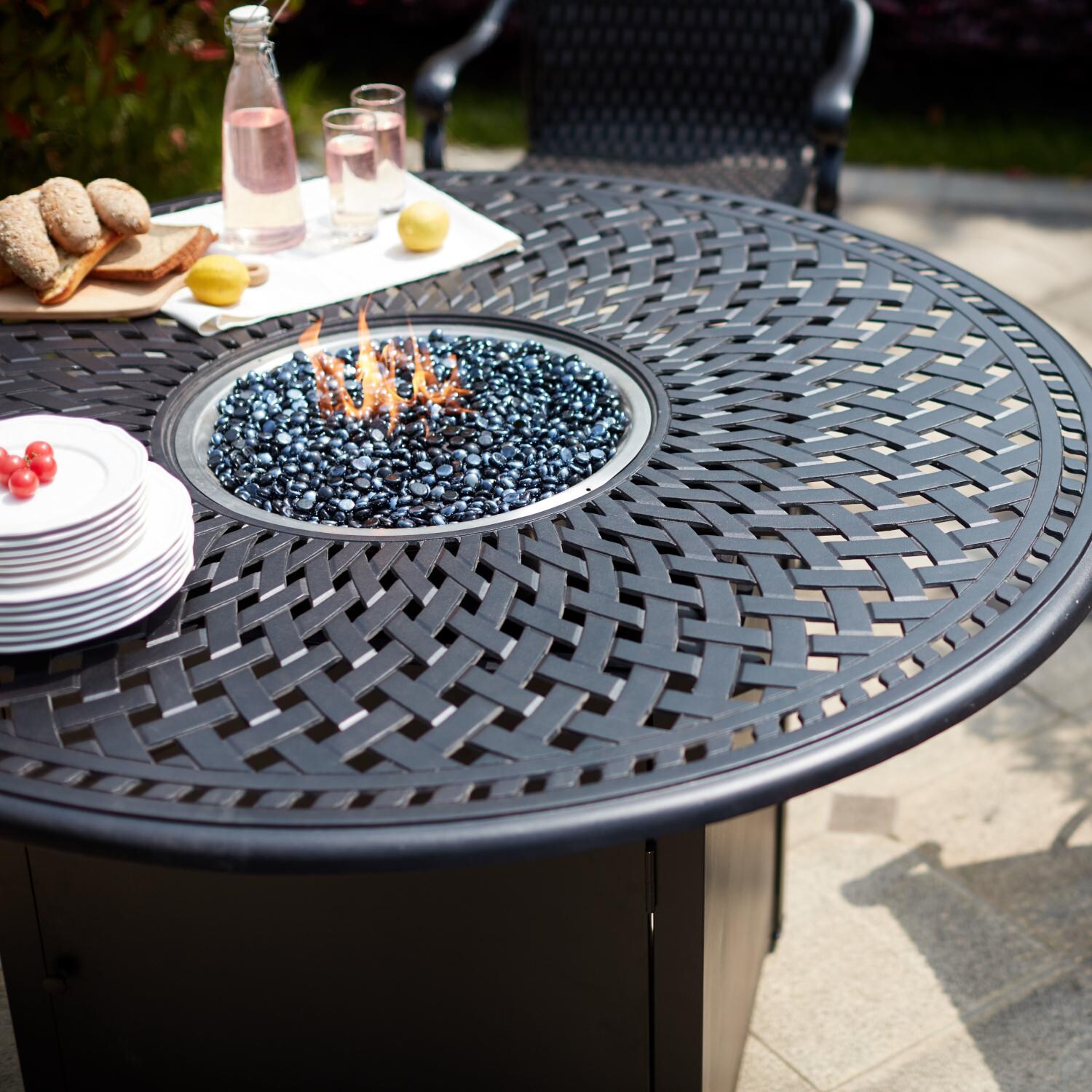 Darlee 501210-7PC-60GHD Victoria 7 Piece Resin Wicker Patio Counter Height Fire Pit Bar Set W/ 60 Inch Round Table - Table Detail thumbnail