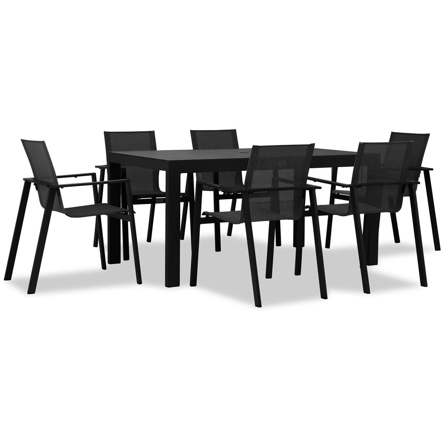 Spring Bay 6 Seat Rectangular Dining Set in Black - Angled View - White Background thumbnail