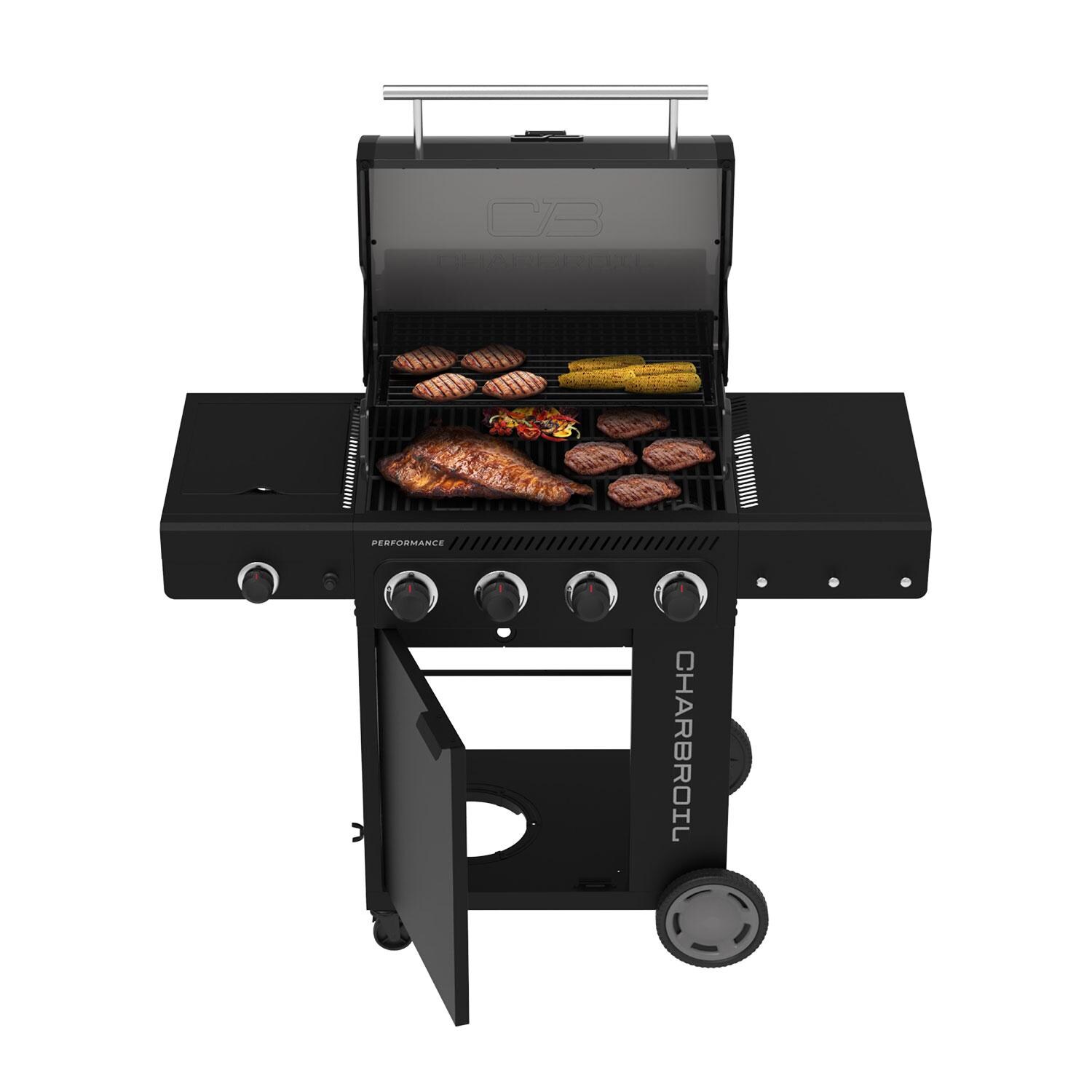 Charbroil 463348525 Performance Series 4-Burner Propane Grill Cabinet W/ Side Burner - Black - Lid Up - Detail thumbnail