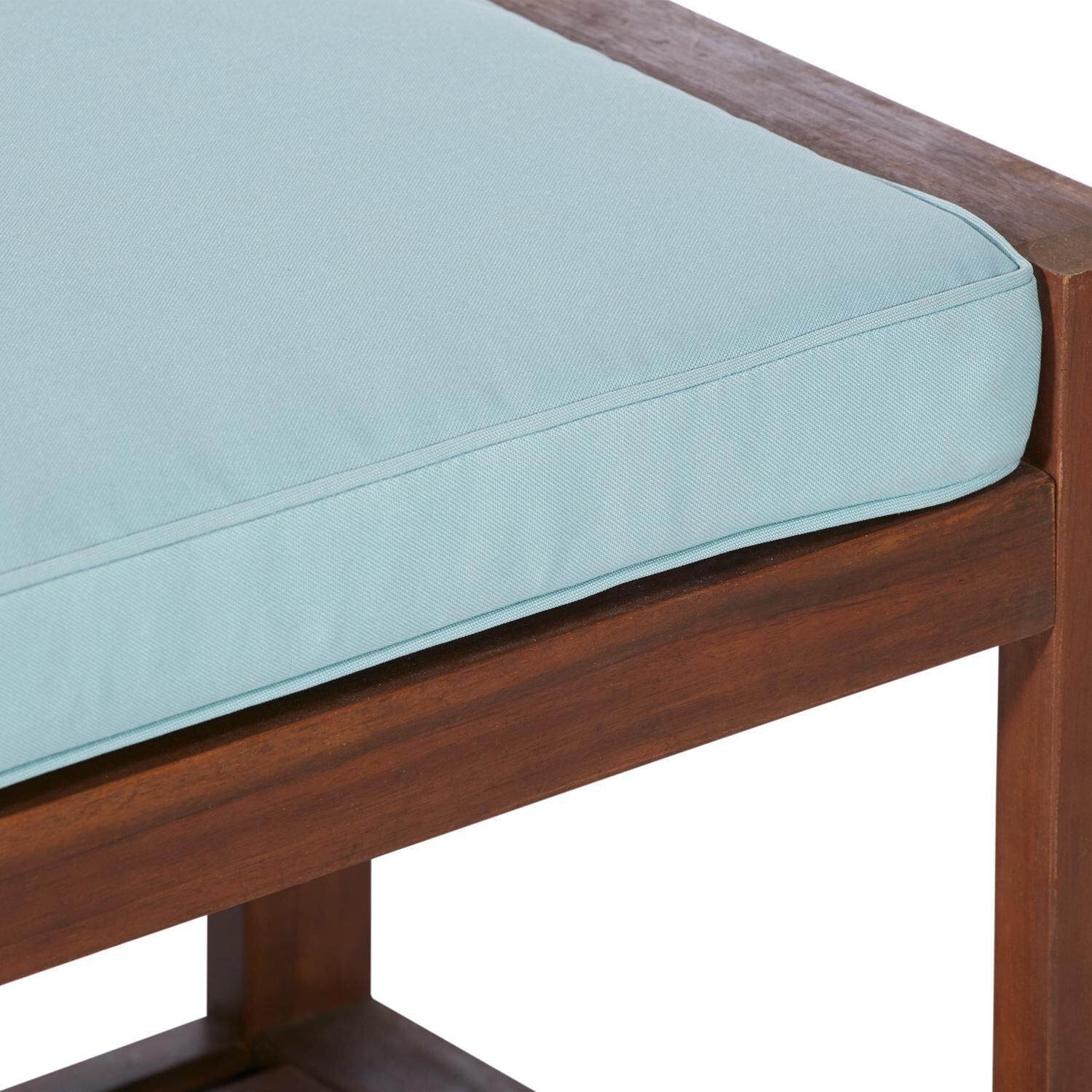 Ultimate Patio Wishlake 48 Inch Acacia Patio Bench W/ Storage Shelf & Blue Cushion - Dark Brown - Cushion Detail thumbnail