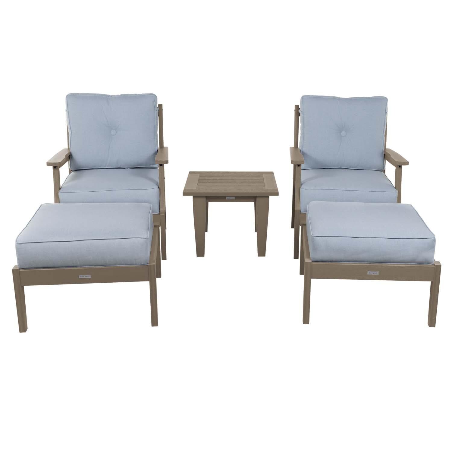 Blushing Bay 5 Pc Recycled Plastic Seating Set in Bliss Dew/Woodland Brown by Lakeview Outdoor Designs - White Background thumbnail