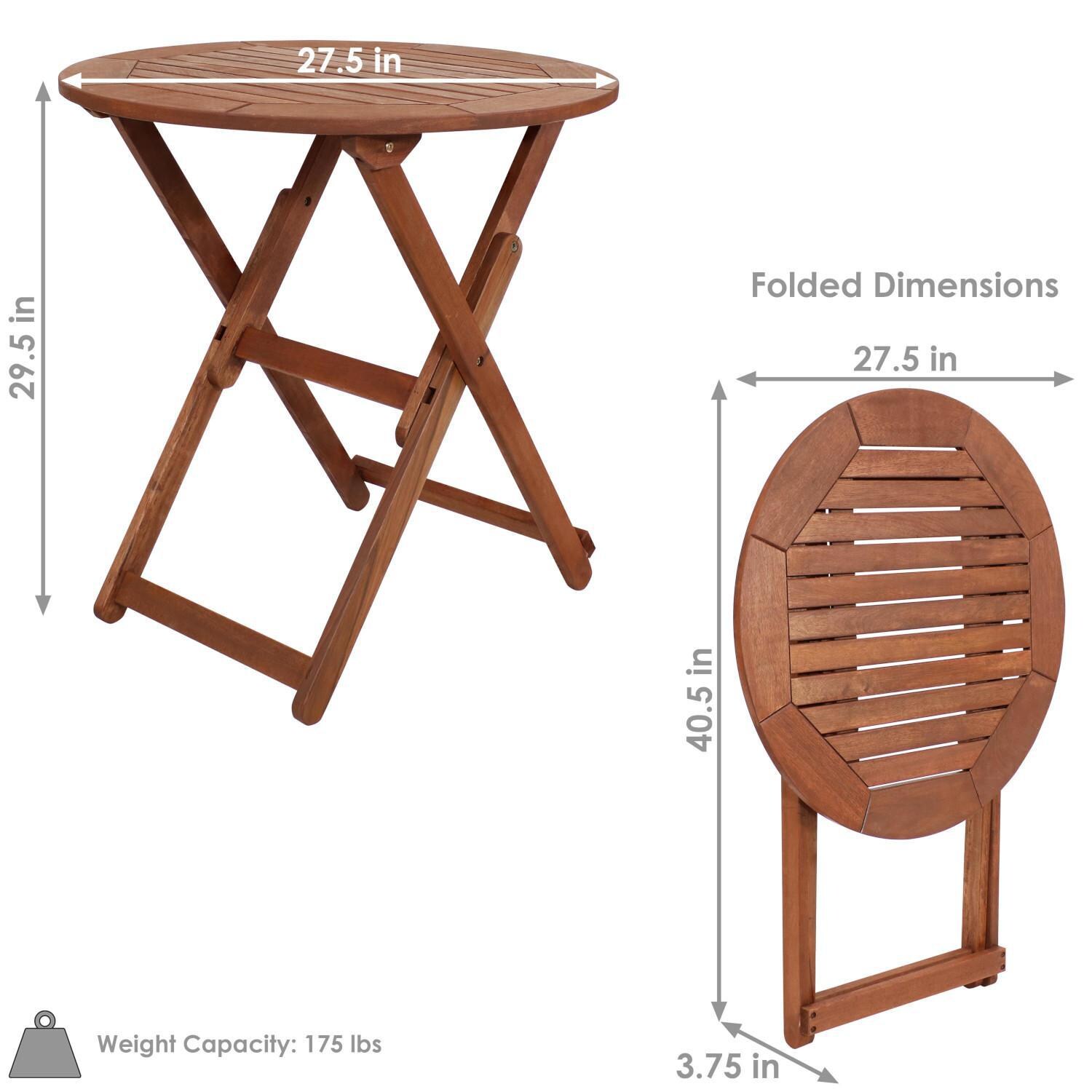 Ultimate Patio 27 1/2-Inch Round Meranti Wood Folding Outdoor Bistro Table W/ Teak Oil Finish - Dimensions thumbnail