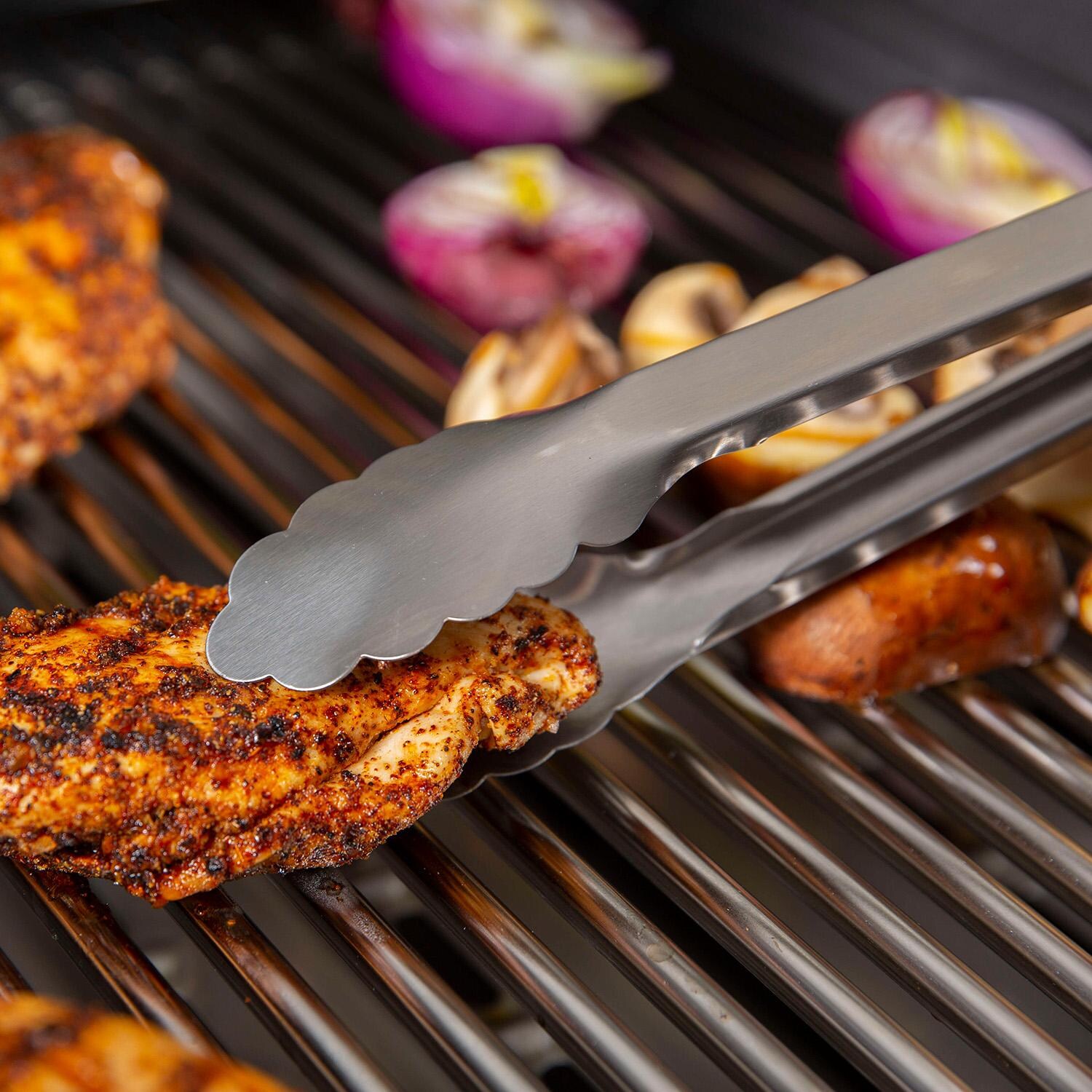 GrillPro Stainless Steel 15-in BBQ Tongs - 40259 - Chicken Up Close - Detail thumbnail