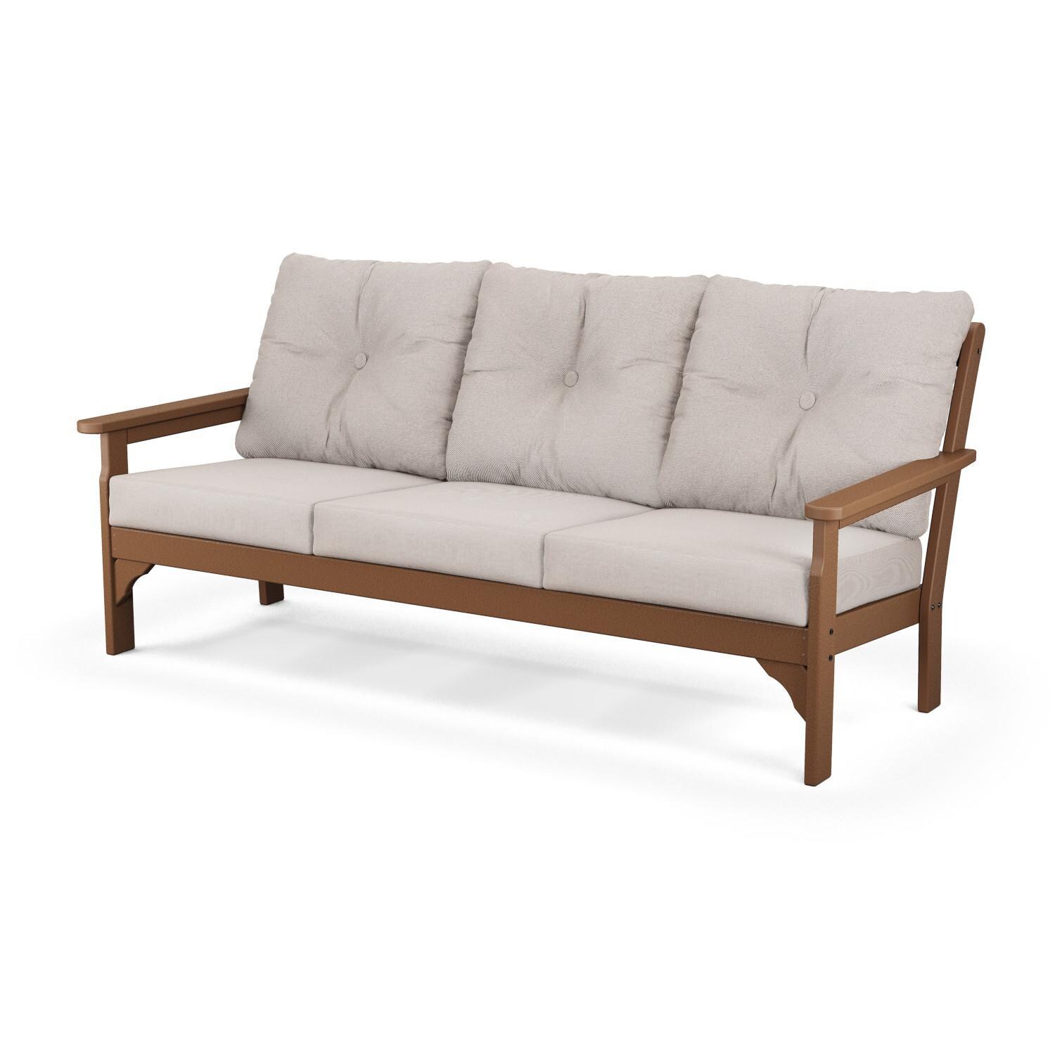 Vineyard Recycled Plastic Sofa in Teak/Dune Burlap by POLYWOOD