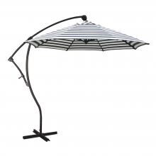 California Umbrella Bayside Series 9 Ft Octagonal Aluminum 360 Tilt Cantilever Patio Umbrella W/ Crank Lift - Bronze Frame / Olefin Navy White Cabana Stripe Canopy image