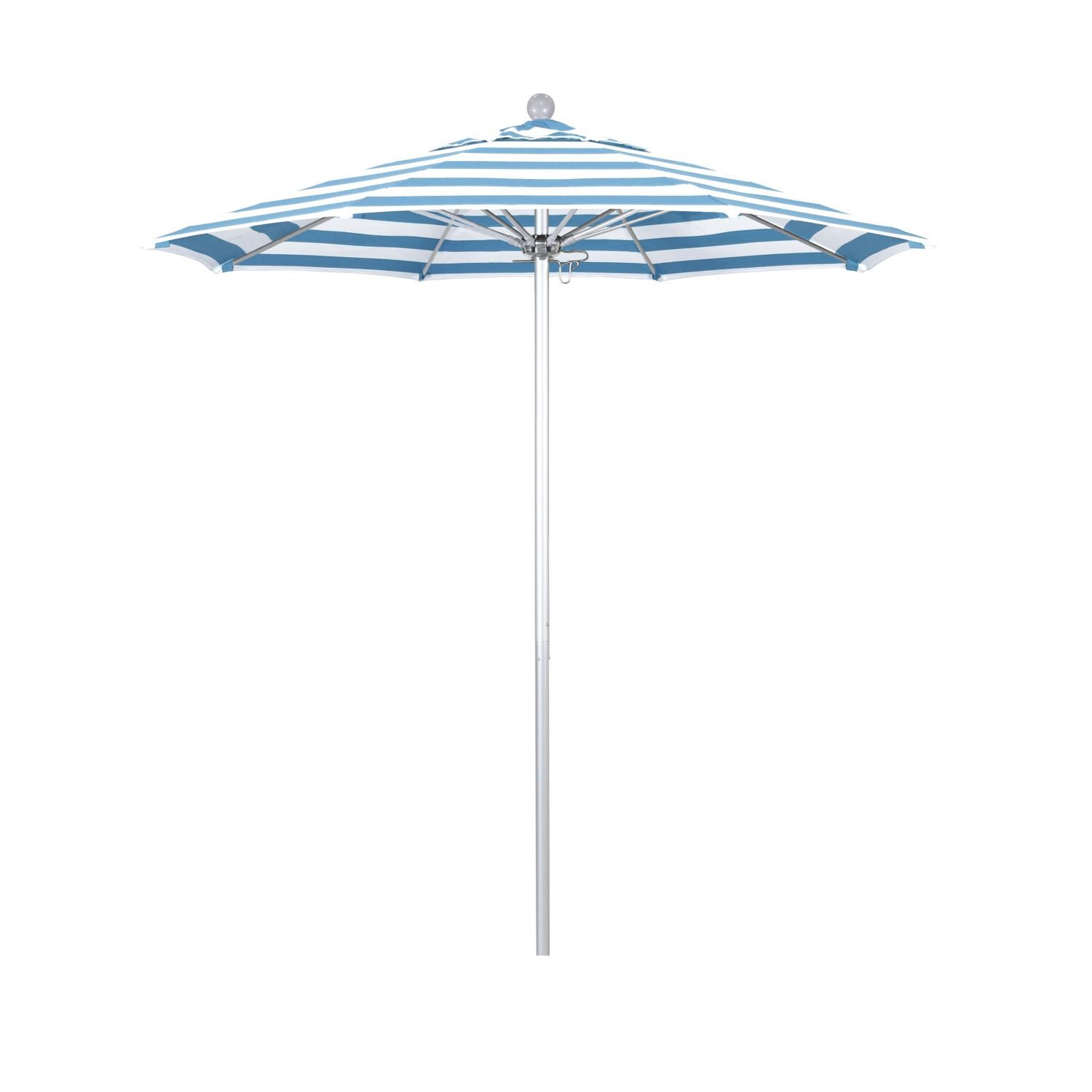 California Umbrella Venture Series 7.5 Ft Octagonal Aluminum Patio Umbrella W/ Push Lift & Fiberglass Ribs - Silver Anodized Frame / Sunbrella Cabana Regatta Canopy image