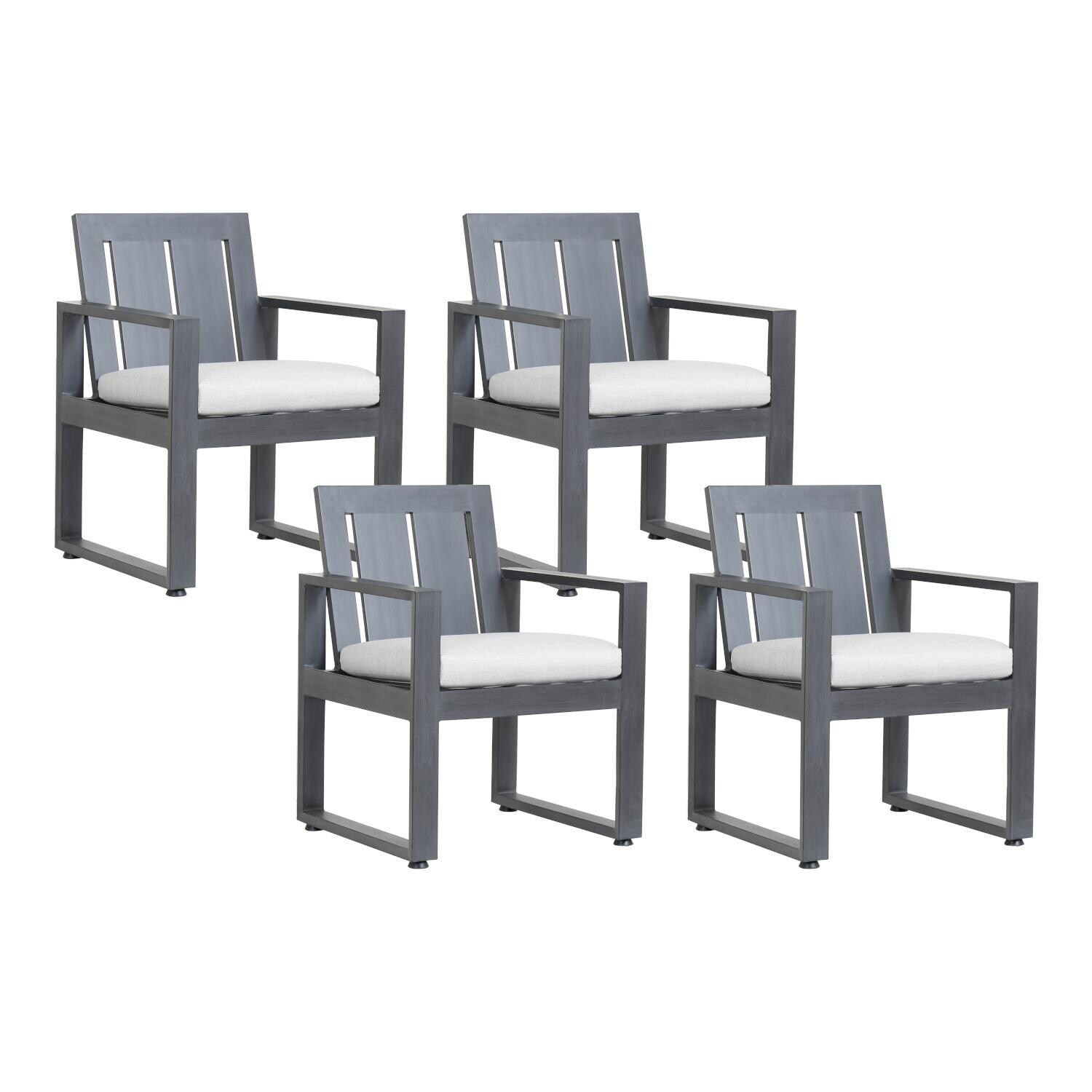 Redondo 4 Piece Aluminum Patio Dining Arm Chair Set W/ Sunbrella Cast Silver Cushions By Sunset West - White Background thumbnail