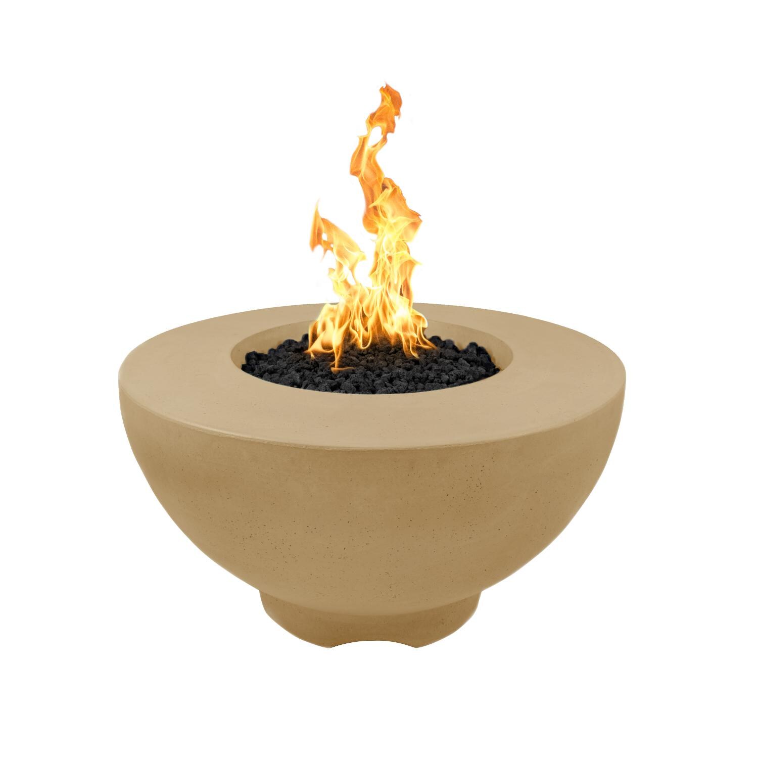 Sienna 37 Inch Round GFRC Propane Fire Bowl in Brown by The Outdoor Plus