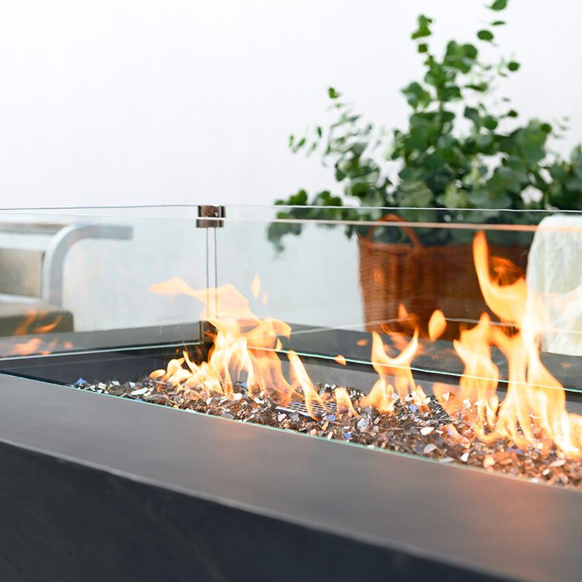 Elementi Cape Town OFG410SL-NG 56-Inch Natural Gas Slate Black Fire Pit Table - Fire Glass Lit With Wind Screen (Sold Separately) thumbnail
