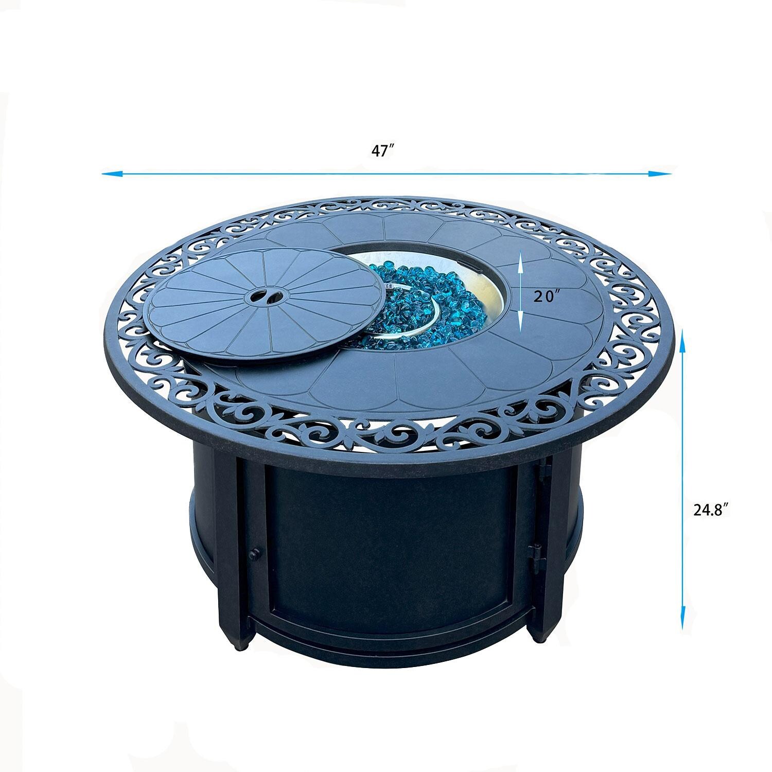 Darlee Cast Aluminum 47-in Round Fire Pit Chat Table - Dimensions - Dimensional thumbnail