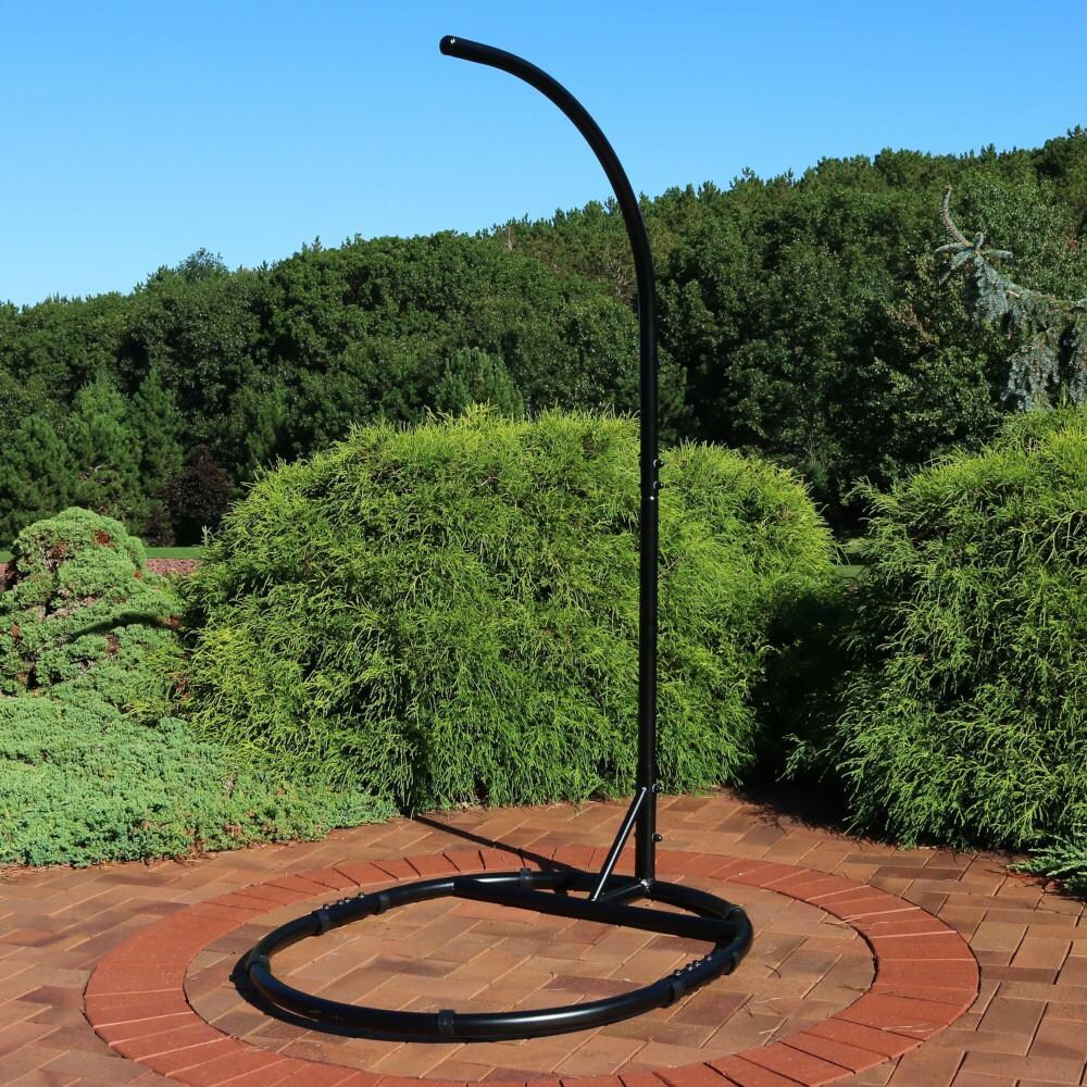 Ultimate Patio 76-Inch Steel Egg Chair Stand w/ Round Base - Black - Lifestyle thumbnail