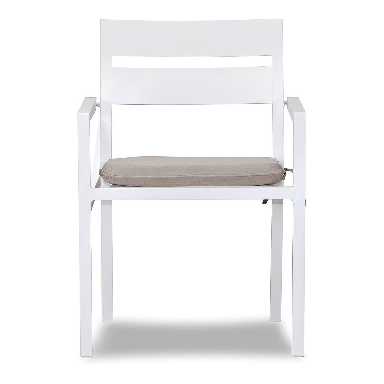 Calm Bay Aluminum Dining Arm Chair in White/Cast Silver by Lakeview Outdoor Designs - Front - White Background thumbnail