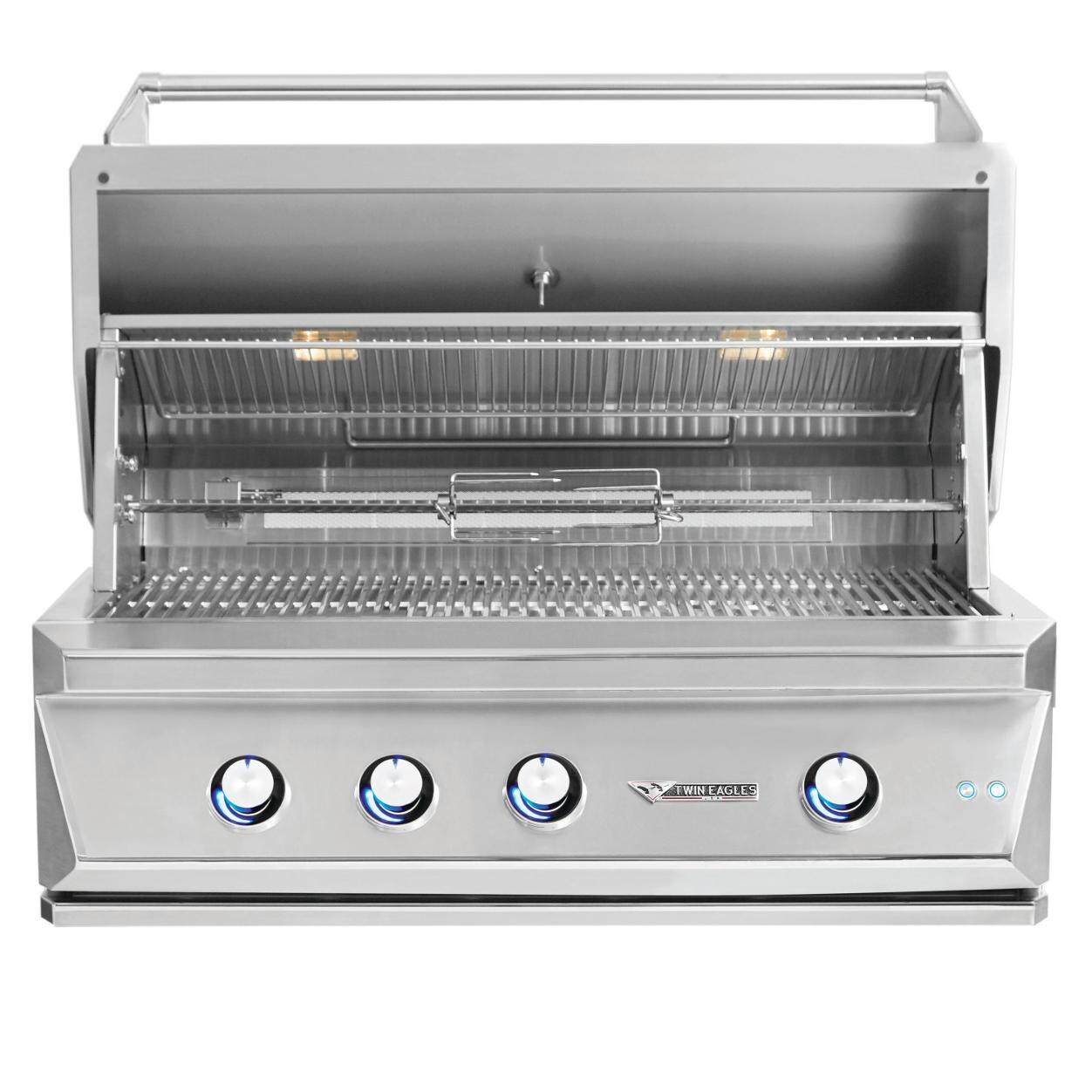 Twin Eagles 36-Inch 3-Burner Built-In Natural Gas Grill with Infrared Rotisserie Burner - Grill Open with Rotisserie thumbnail