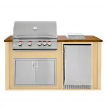 BBQGuys.com 6 Ft BBQ Island With Blaze LTE2 32-Inch Propane Gas Grill, Double Access Door, Outdoor-Rated Compact Refrigerator & Side Burner - Cork Wedge/Tan - LTEAD4.1SBLP-6SBVP4CWMT image