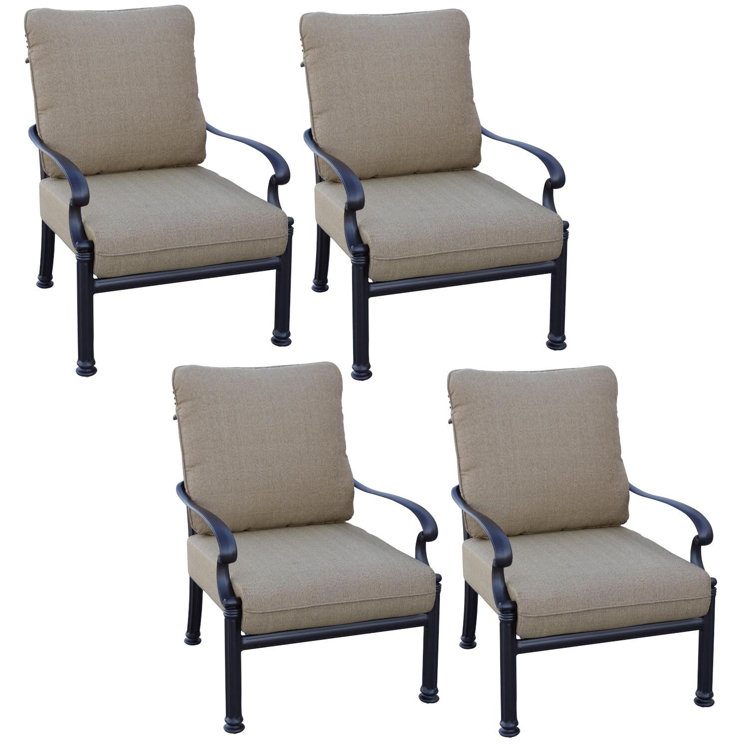 Darlee Santa Barbara 4 Piece Cast Aluminum Patio Club Chair Set W/ Sesame Cushions BBQGuys