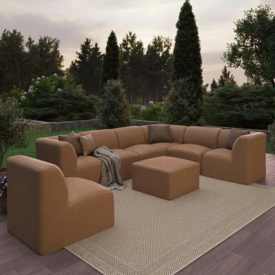 Pine Valley 8 Pc Recycled Plastic Sectional Seating Set in Brown Ultra Leather by Lakeview Outdoor Designs