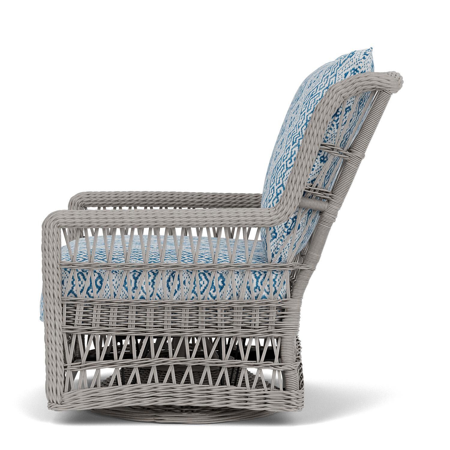 Lloyd Flanders Mackinac High Back Swivel Glider Lounge Chair in Putty Finish with Aman Capri Fabric - Left Side thumbnail